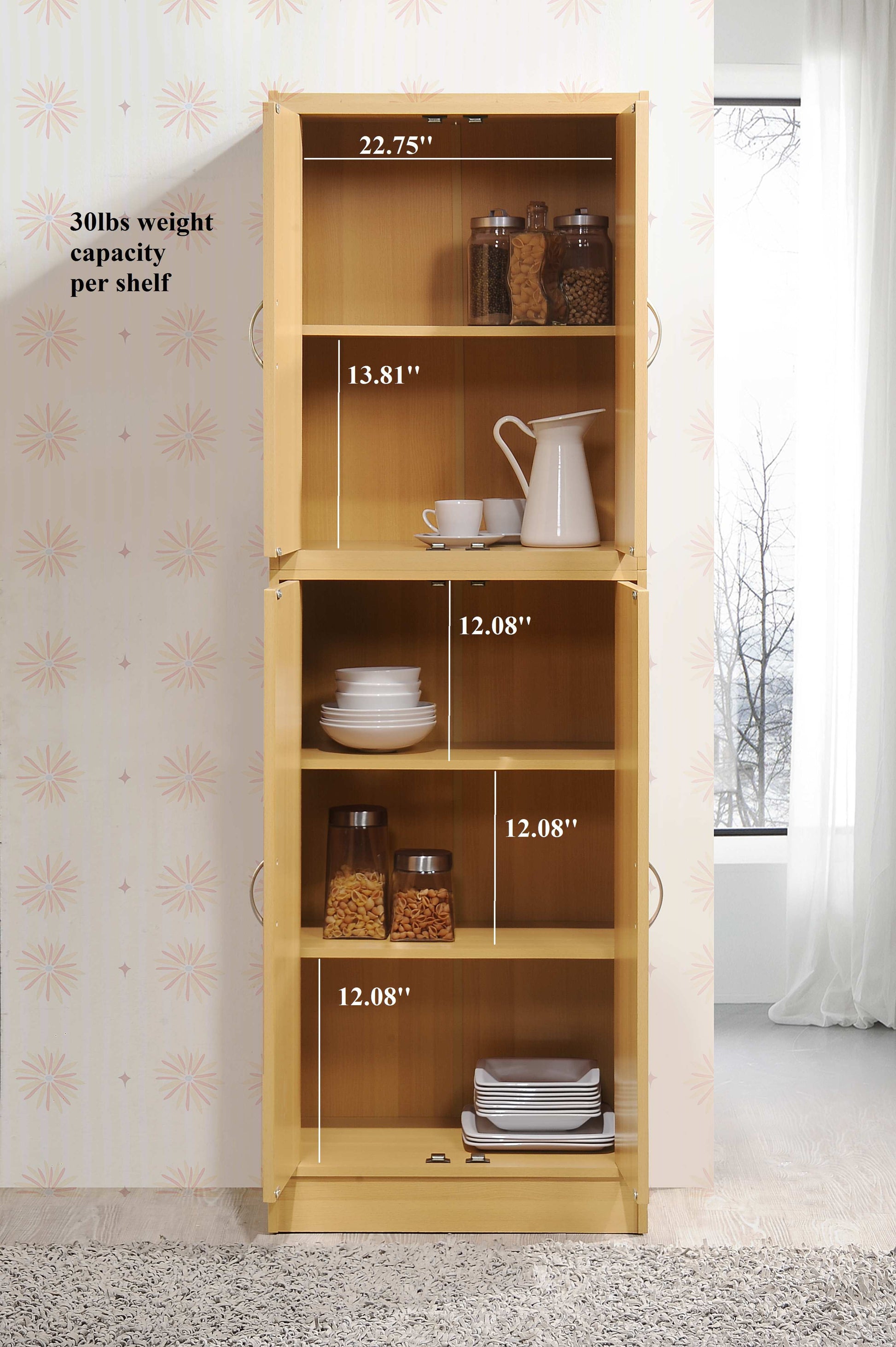 4-Door Kitchen Pantry with 4-Shelves, Chocolate-Grey
