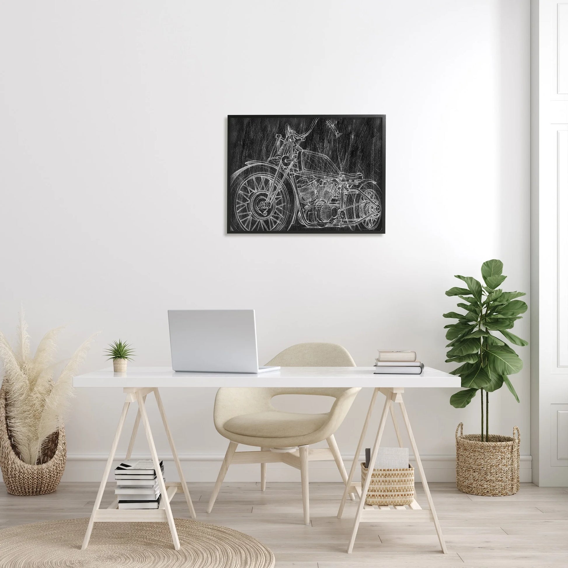 The Stupell Home Decor Monotone Black and White Motorcycle Sketch Framed Art, 11 X 14, Design by Artist Ethan Harper Black 16 X 20 Black
