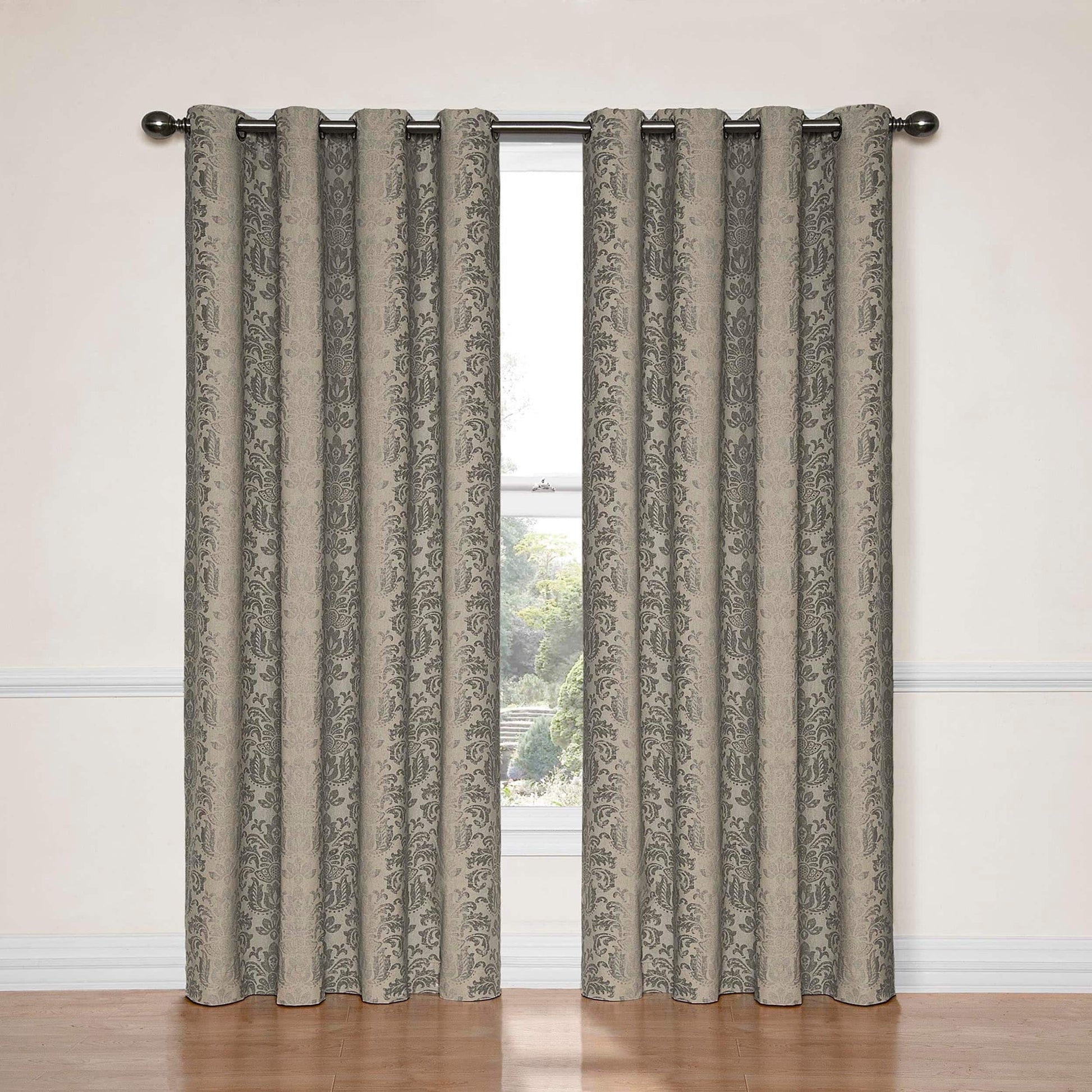 Nadya Floral Room Darkening Grommet Top Single Window Curtain Panel, Black, 52 X 63