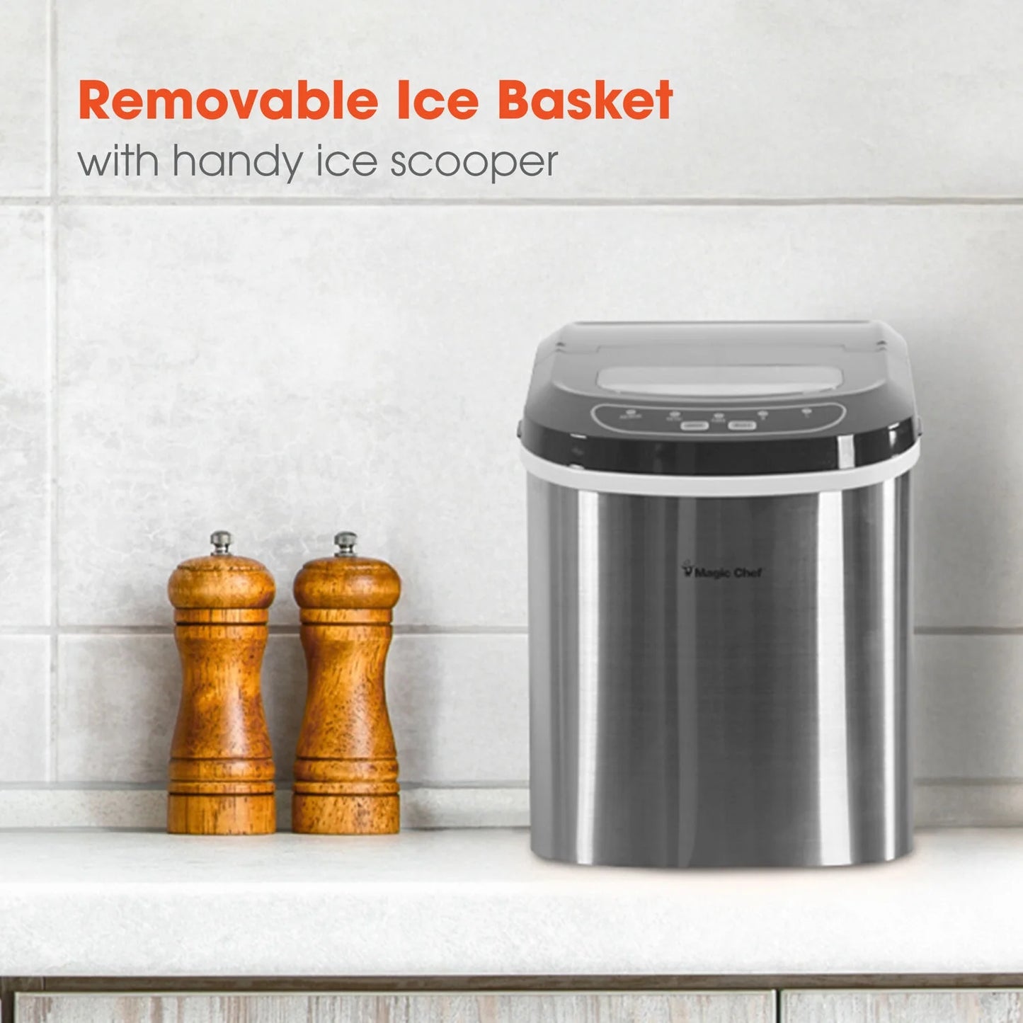 27 Lb Capacity Portable Countertop Ice Maker, Stainless Steel (Bullet Ice)