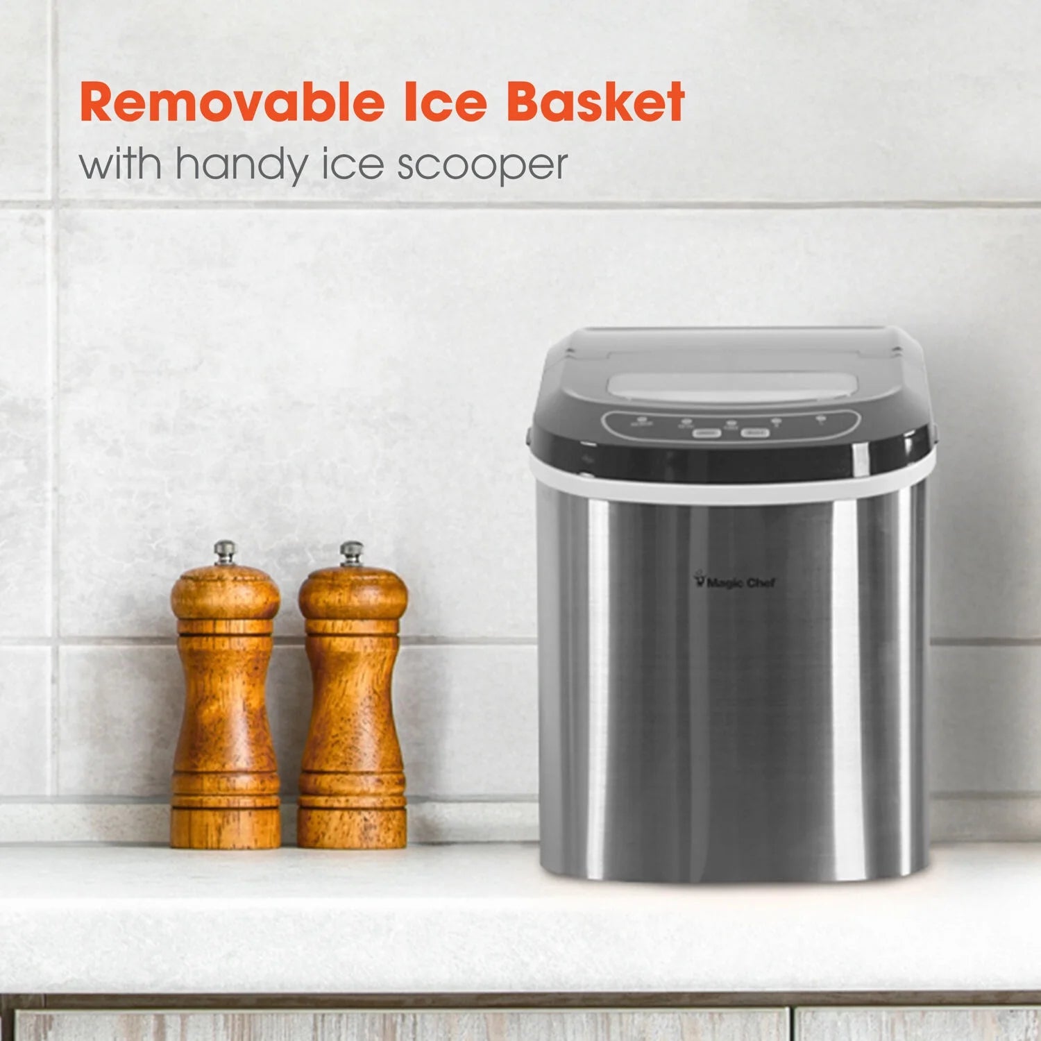 27 Lb Capacity Portable Countertop Ice Maker, Stainless Steel (Bullet Ice)