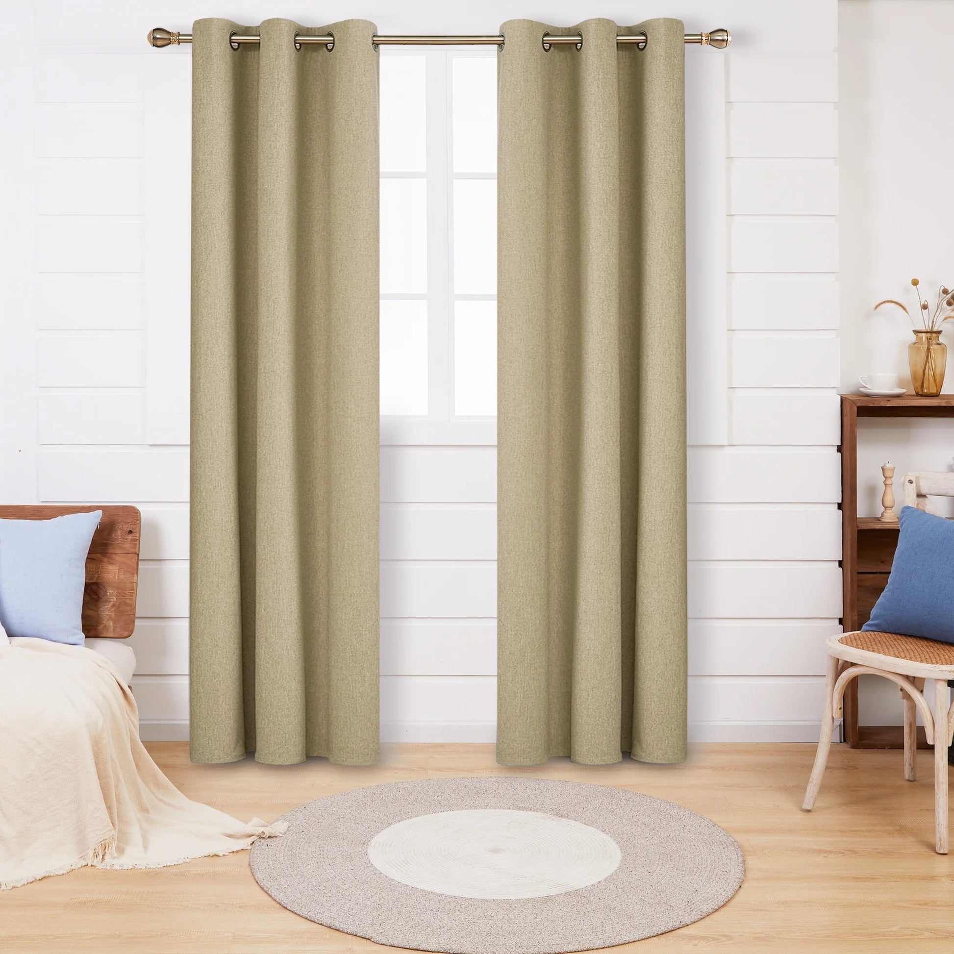 Total Blackout Curtains 2 Panels, Grommet Curtains Total Light Blocking Curtain, Soundproof Curtains for Bedroom (Khaki, 42W X 95L Inch)