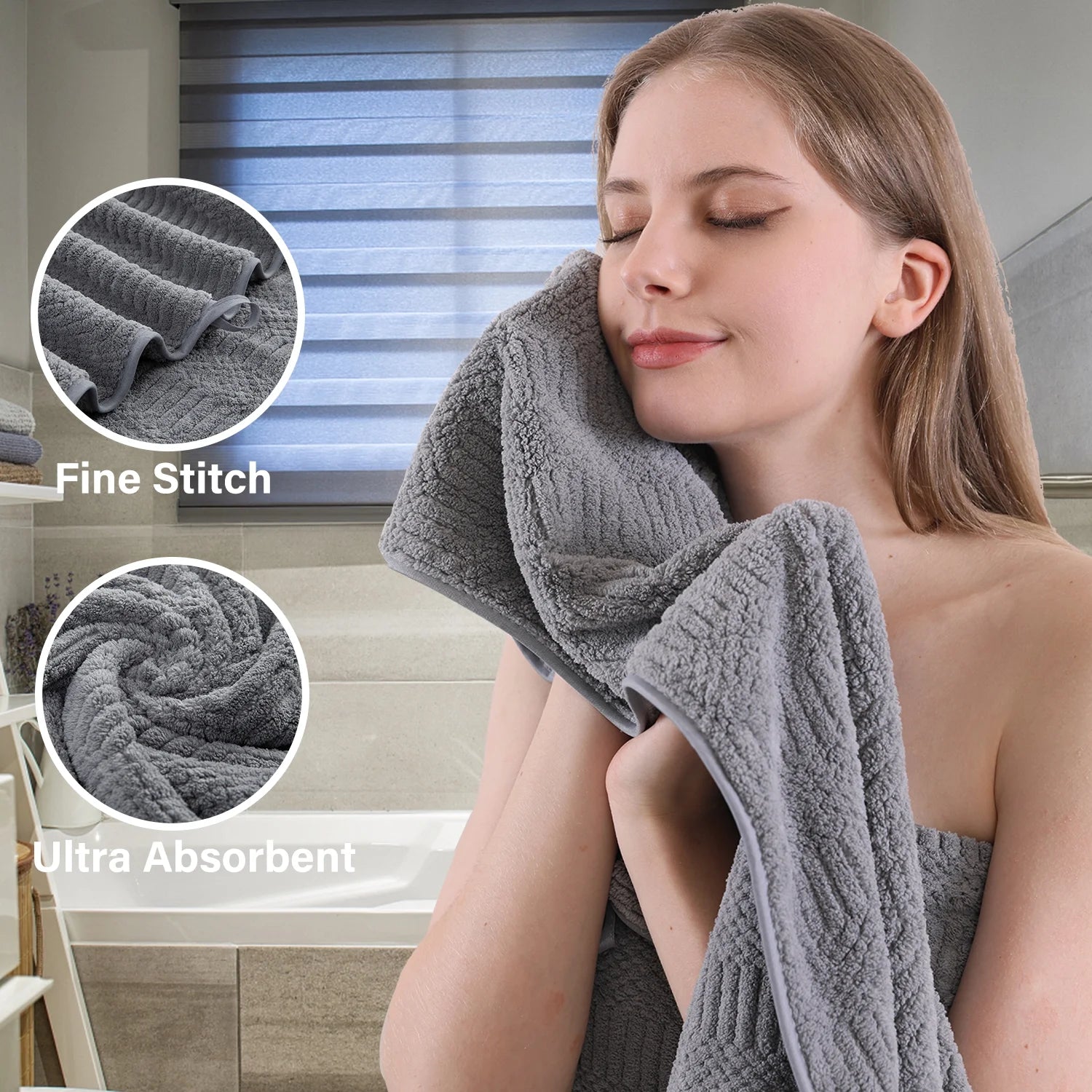 Bathroom Towel Set Dark Gray 4-Piece 700GSM Ultra Microfiber Bath Towel Set for Adult, Child and Senior