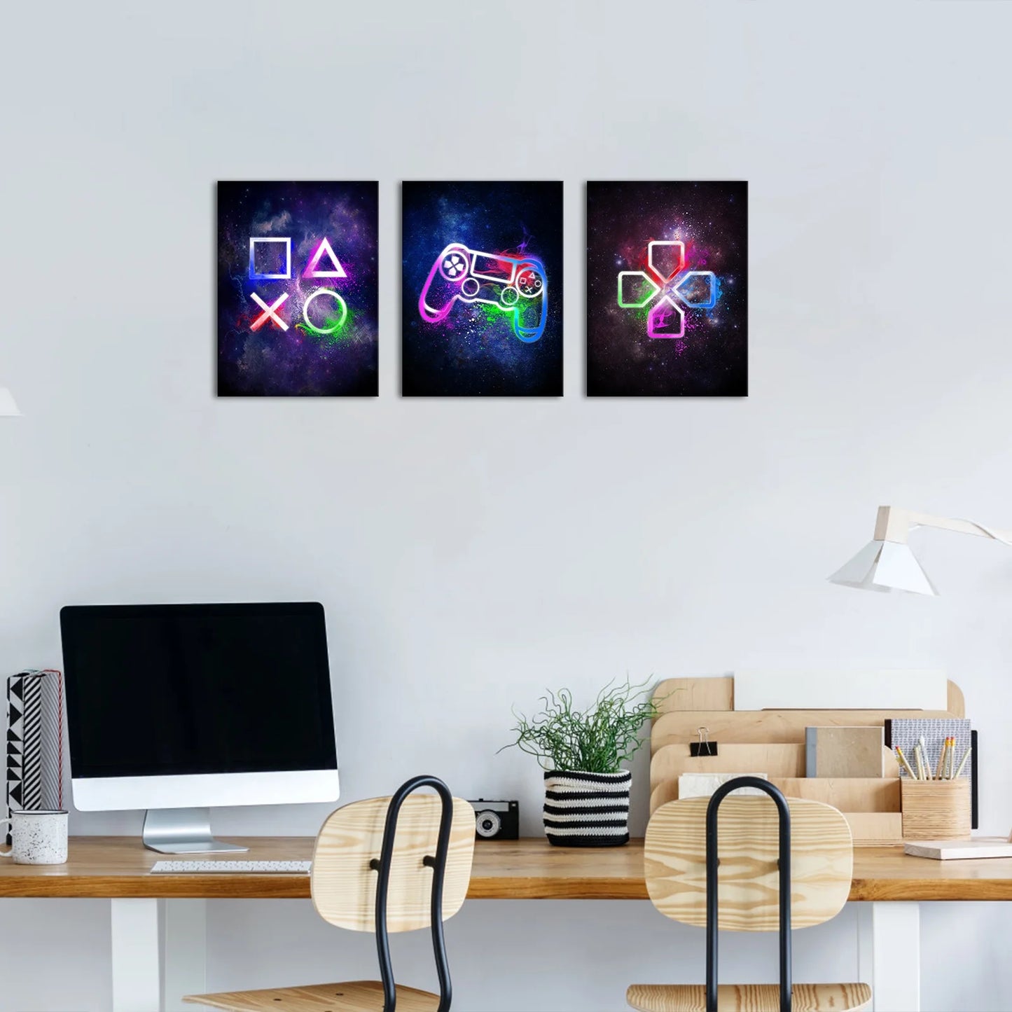 Gamer Symbol Framed Canvas Wall Art Paintings Gaming Wall Decor Prints Pictures Posters Artwork Room Decor Decoration 12"X16"X3 Pieces