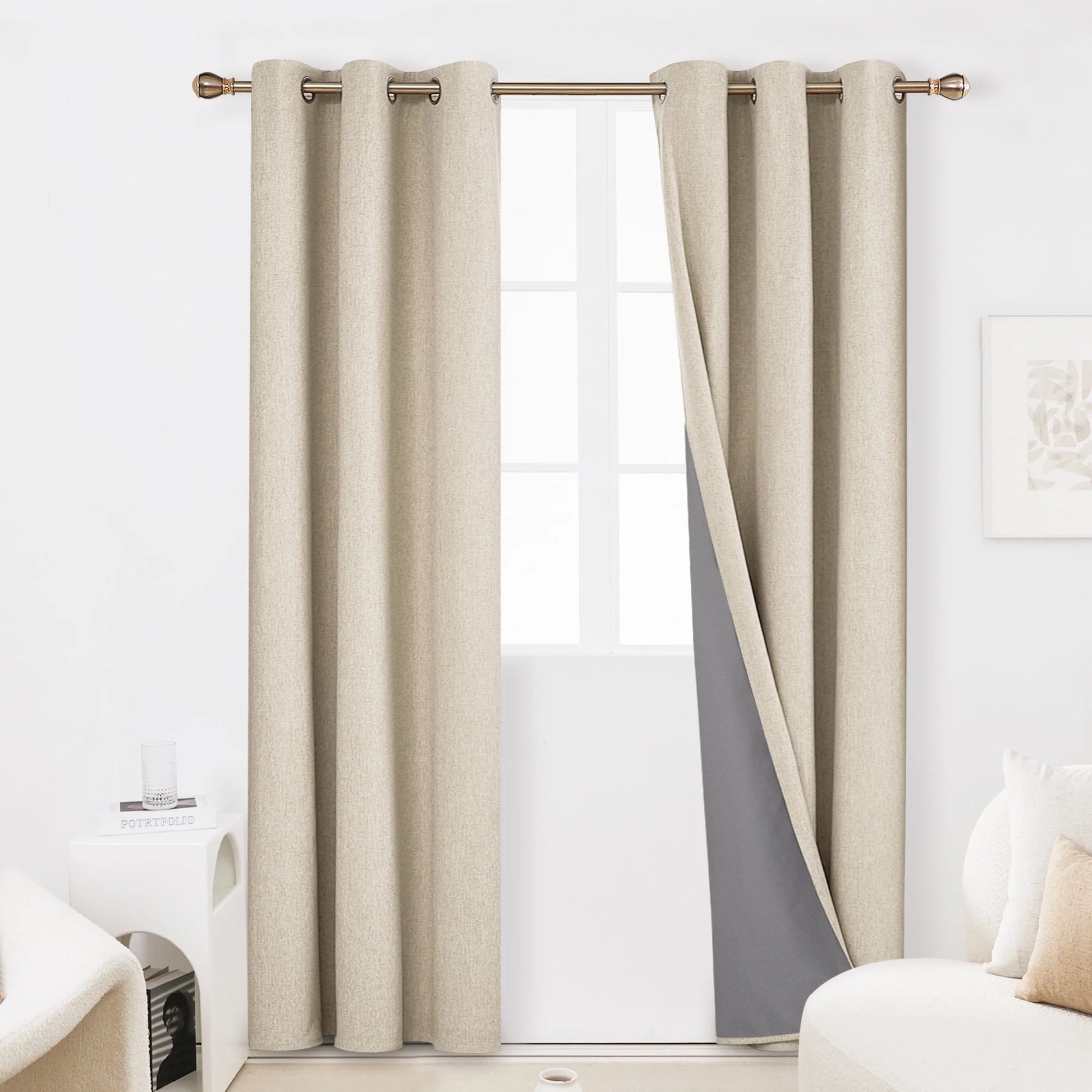 Total Blackout Curtains 2 Panels, Grommet Curtains Total Light Blocking Curtain, Soundproof Curtains for Bedroom (Khaki, 42W X 95L Inch)