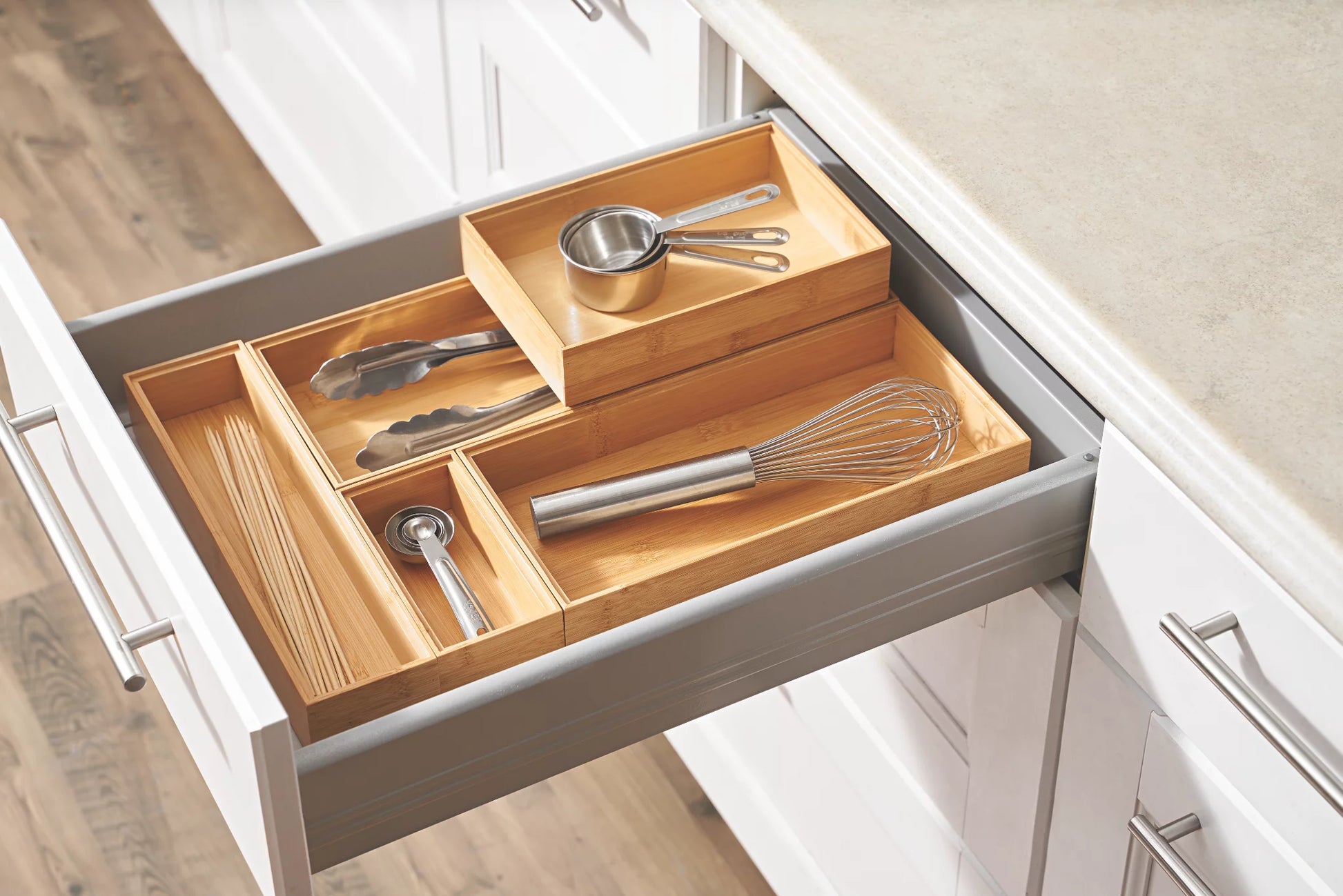 (3 Pack)  Bamboo Drawer Organizer 5Pc Set, 17.9Wx 14.96Dx1.97H In, Natural Bamboo Color