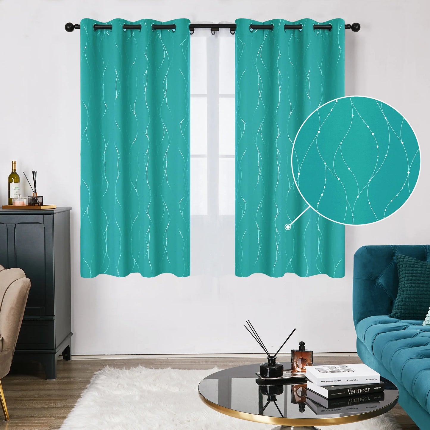 Silver Printed Blackout Curtains - 2 Panels, Wave Dots Pattern, Grommet Top, 52"X95", Thermal Insulated Drapes for Bedroom & Living Room, Gray