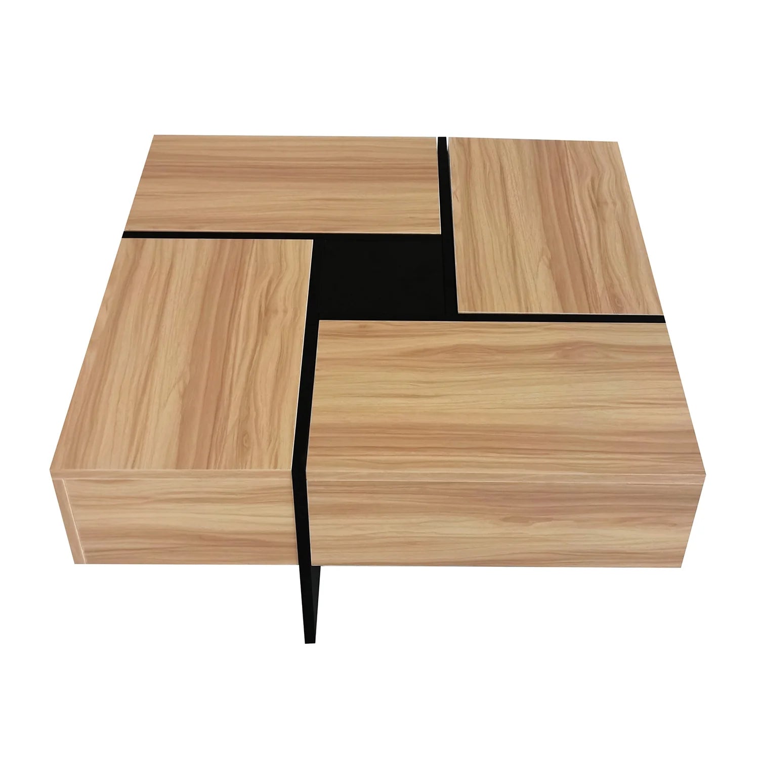 Unique Coffee Table, Side End Table with 4 Hidden Storage Compartments, Extendable Sliding Tabletop Accent Table for Living Room, Brown