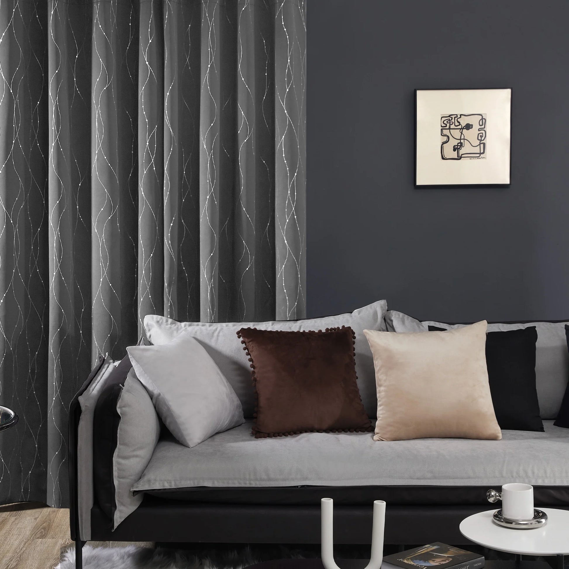 Silver Printed Blackout Curtains - 2 Panels, Wave Dots Pattern, Grommet Top, 52"X95", Thermal Insulated Drapes for Bedroom & Living Room, Gray