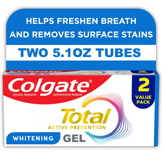Total Active Prevention Whitening Gel Toothpaste, Mint, 2 Pack, 5.1 Oz