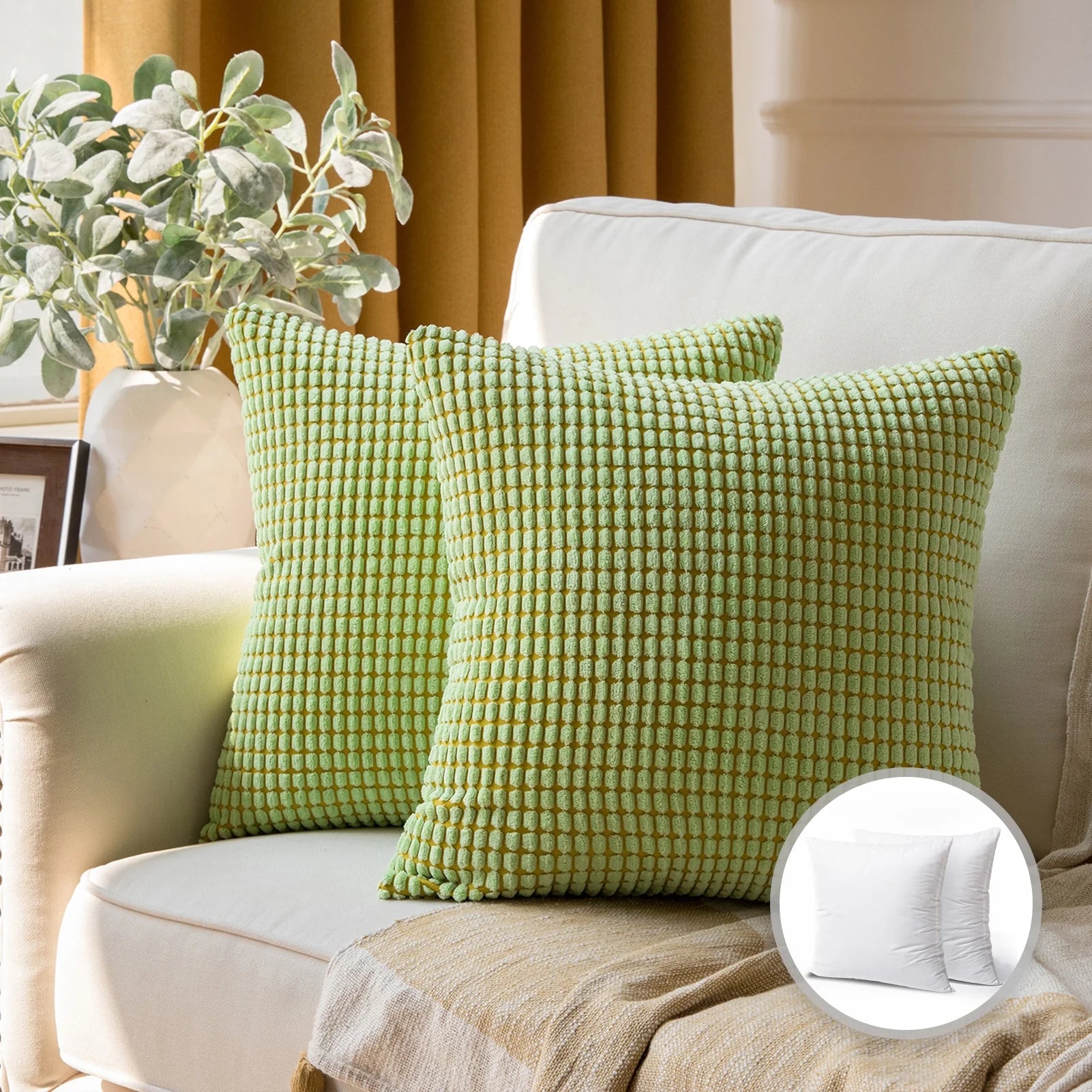 Soft Corduroy Corn Striped Velvet Series Decorative Throw Pillow, 22" X 22", Red, 2 Pack