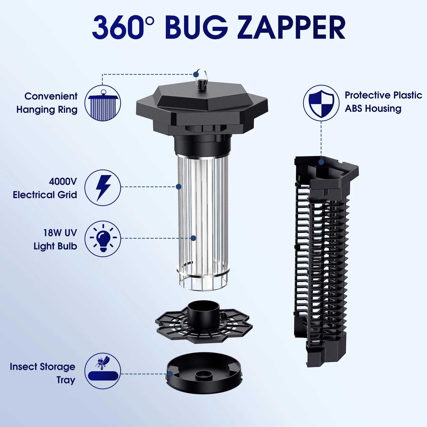 Bug Zapper for Outdoor and Indoor, 4000V Waterproof High Powered Electric Mosquito Zappers Killer, Insect Fly Trap for Home Backyard Patio