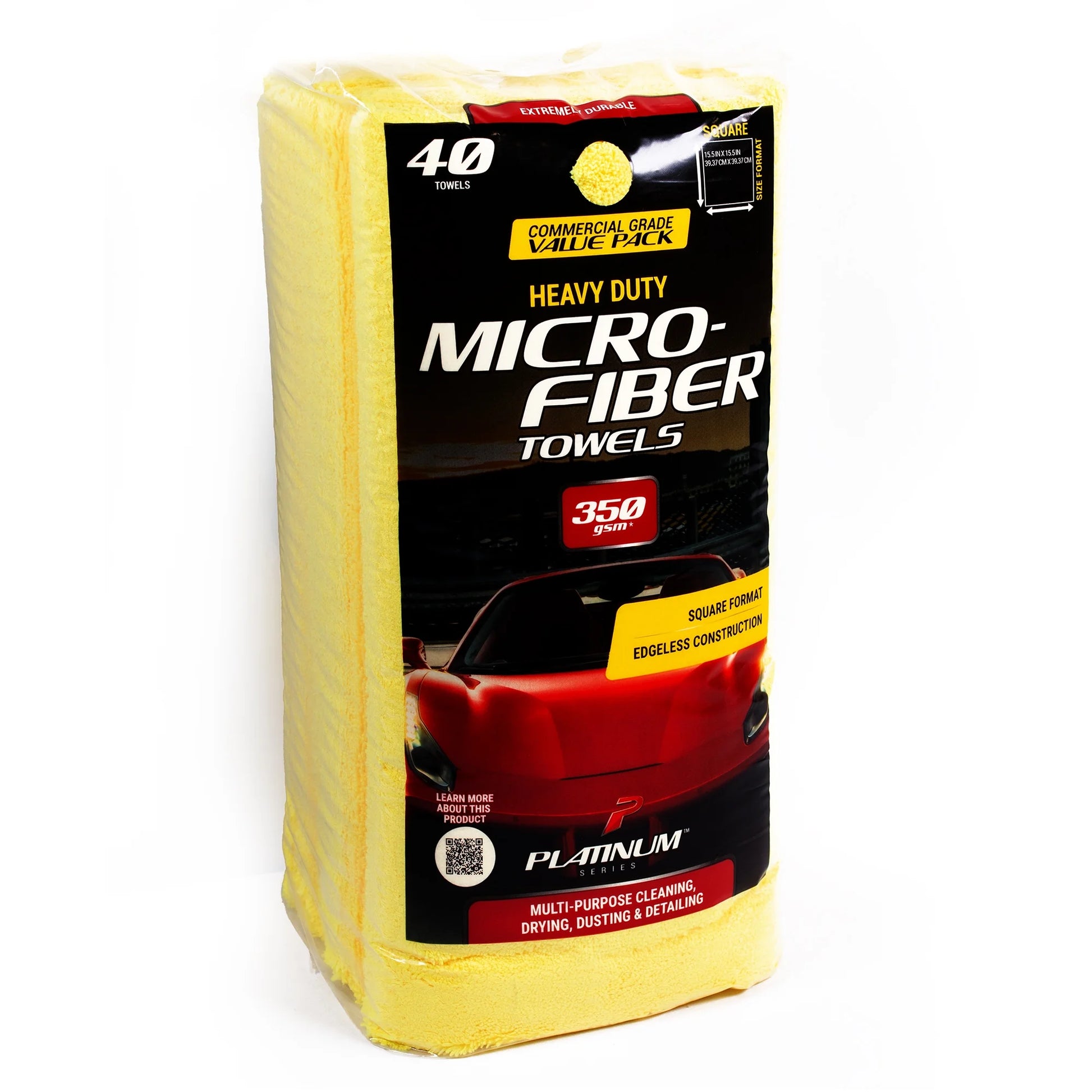 Heavy Duty Multi-Purpose Microfiber Detailing Towel, Dust Cloth, 40 Pack, Yellow