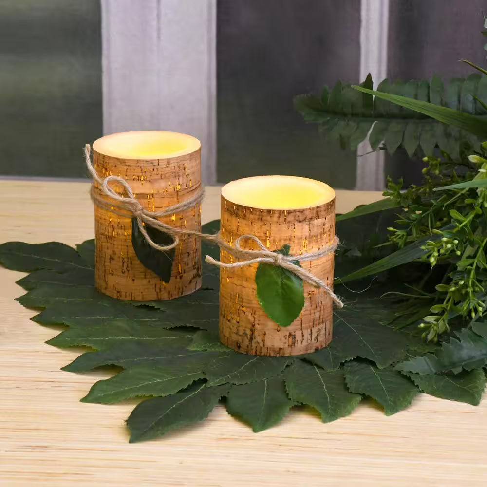 4 In. Cork with Leaf Flameless Candles (Set of 2)