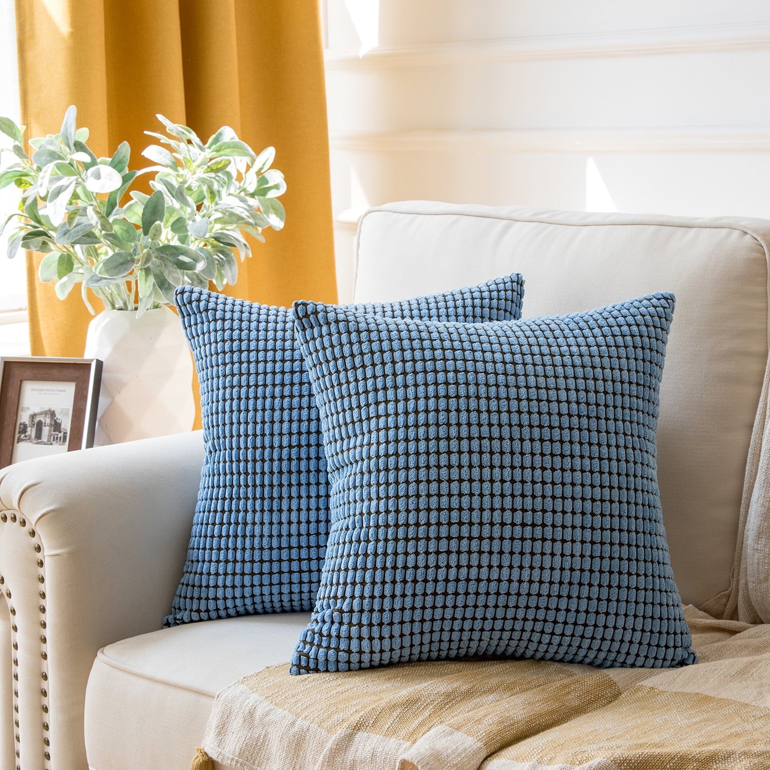 Soft Corduroy Corn Striped Velvet Series Decorative Throw Pillow, 22" X 22", Red, 2 Pack