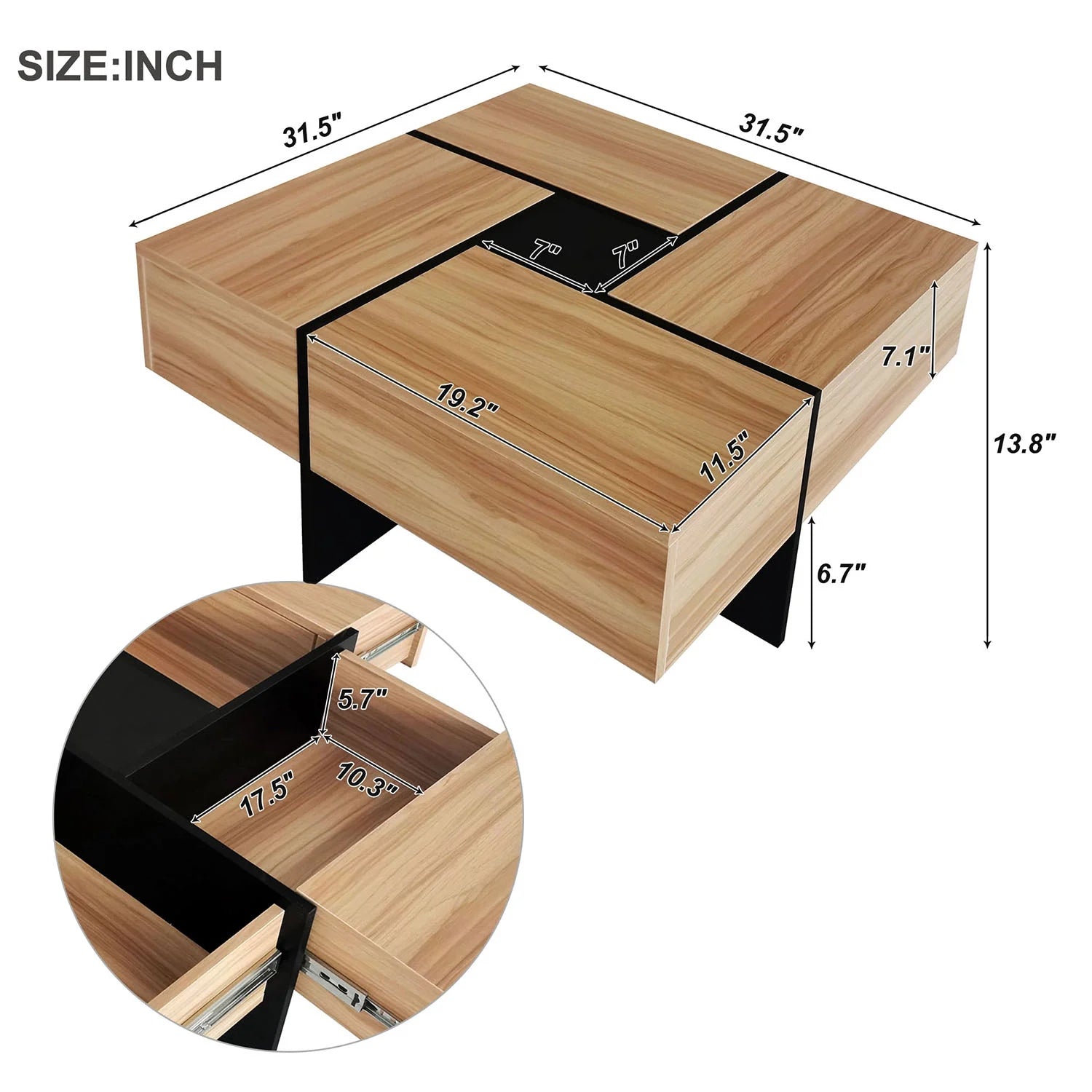 Unique Coffee Table, Side End Table with 4 Hidden Storage Compartments, Extendable Sliding Tabletop Accent Table for Living Room, Brown