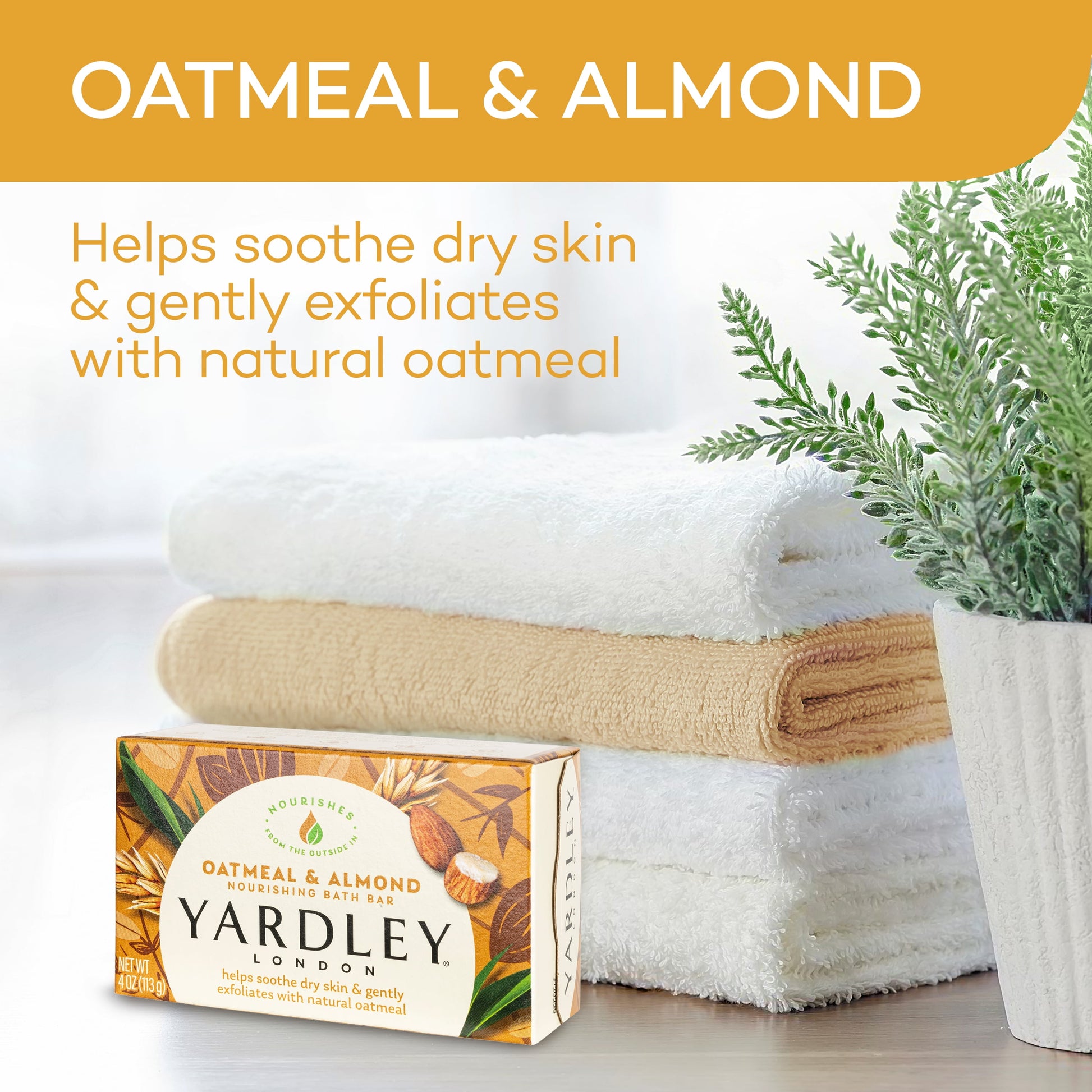 (Pack of 3)  Oatmeal & Almond Nourishing Bath Bar Soap, for All Skin Types, 4 Oz Bar