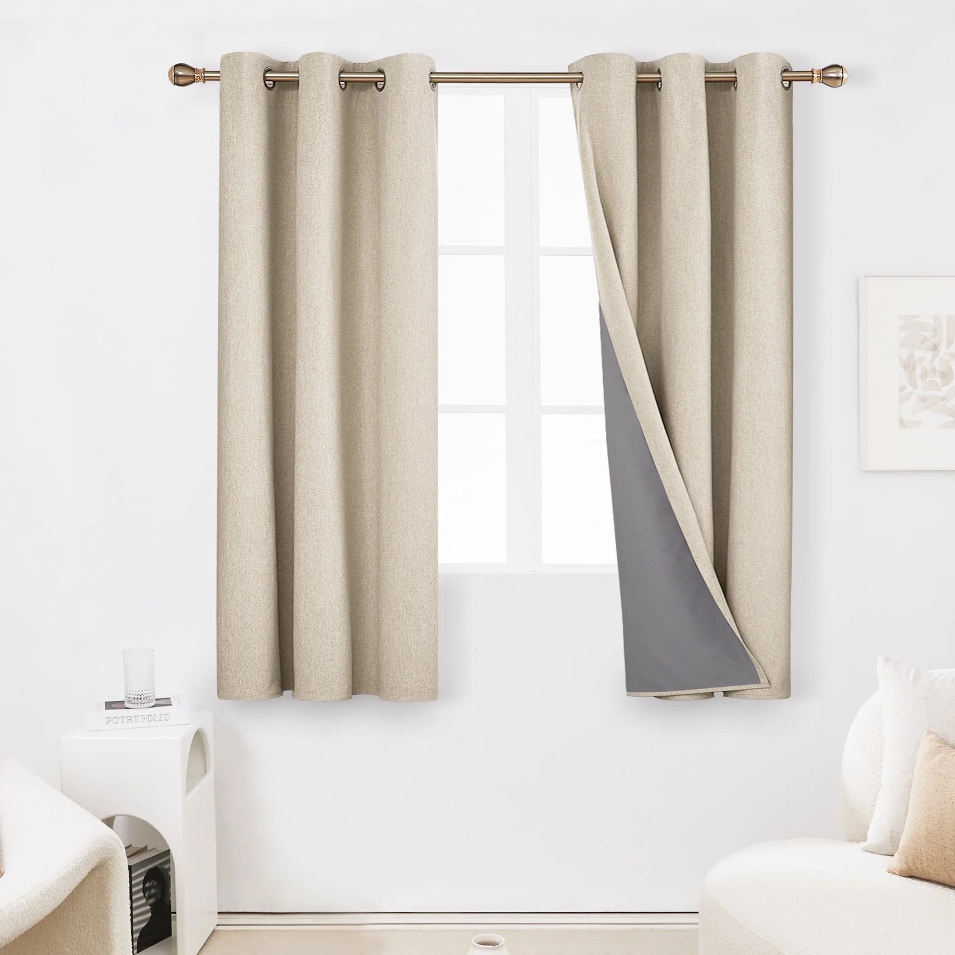 Total Blackout Curtains 2 Panels, Grommet Curtains Total Light Blocking Curtain, Soundproof Curtains for Bedroom (Khaki, 42W X 95L Inch)