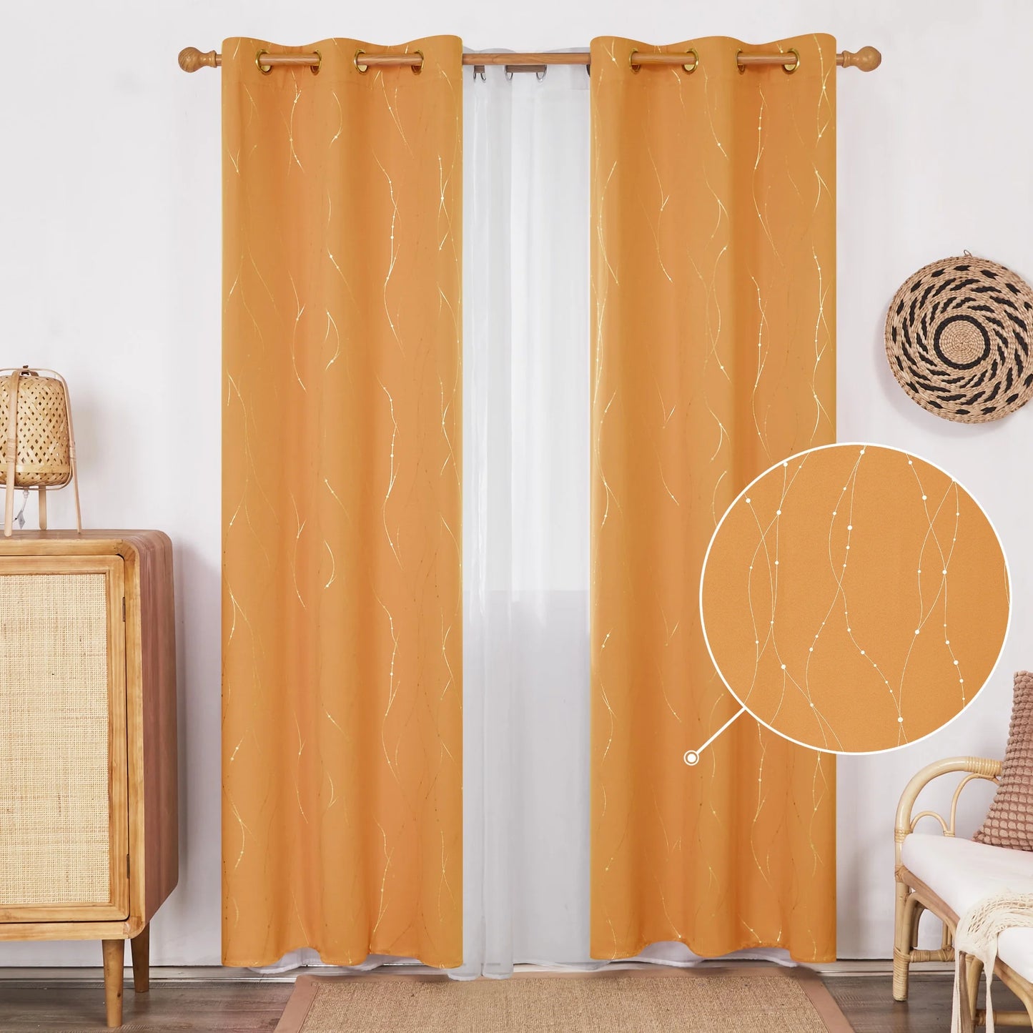 Silver Printed Blackout Curtains - 2 Panels, Wave Dots Pattern, Grommet Top, 52"X95", Thermal Insulated Drapes for Bedroom & Living Room, Gray