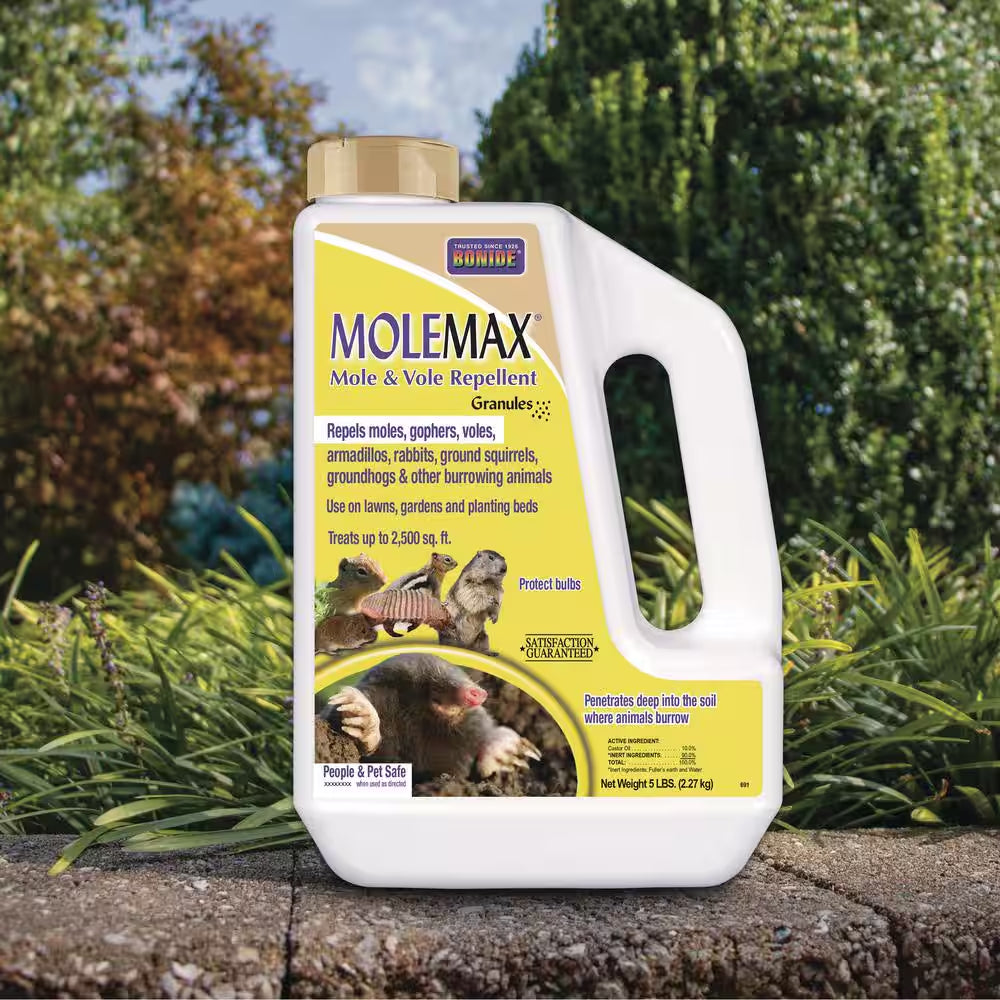 Molemax Mole and Vole Repellent Granules, 5 Lbs. Ready-To-Use, Lawn and Garden Mole Control, People and Pet Safe