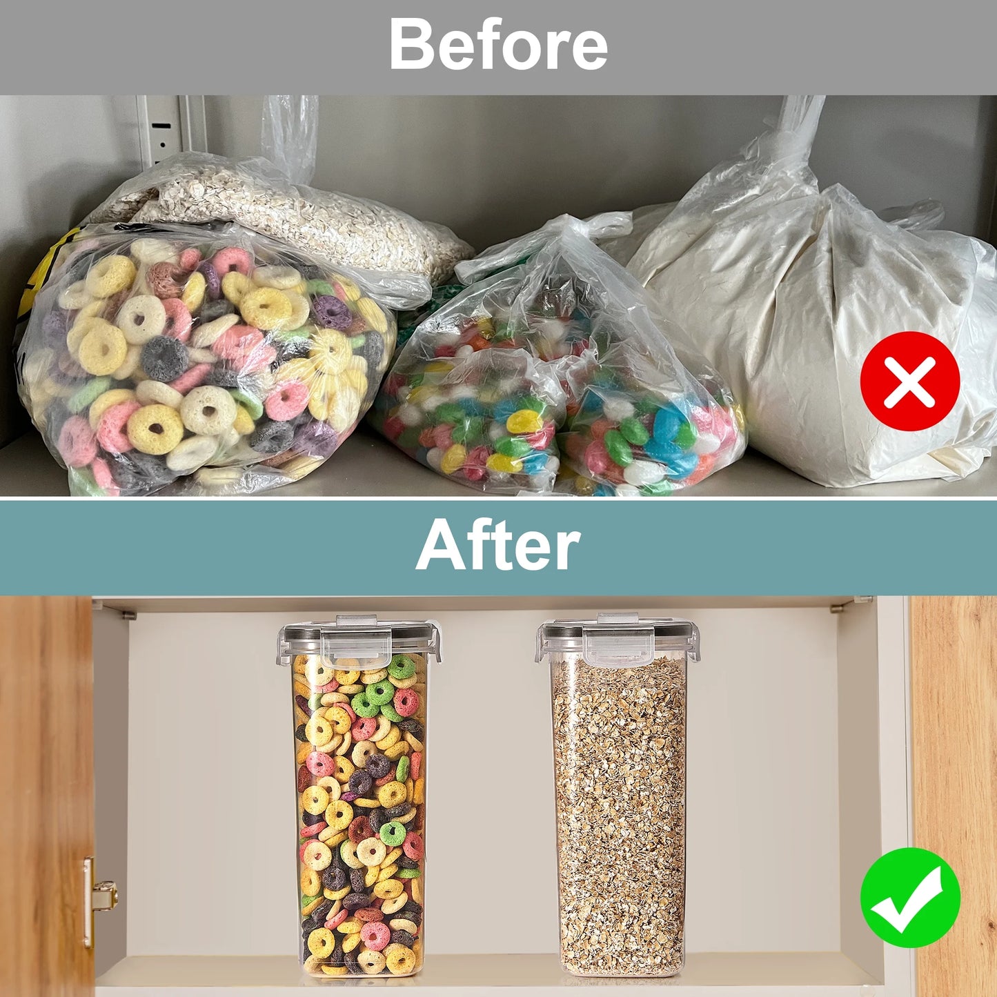 Clear Plastic Cereal Dispenser, 17 Cups, Airtight Lid Food Storage Containers with Pour Spout