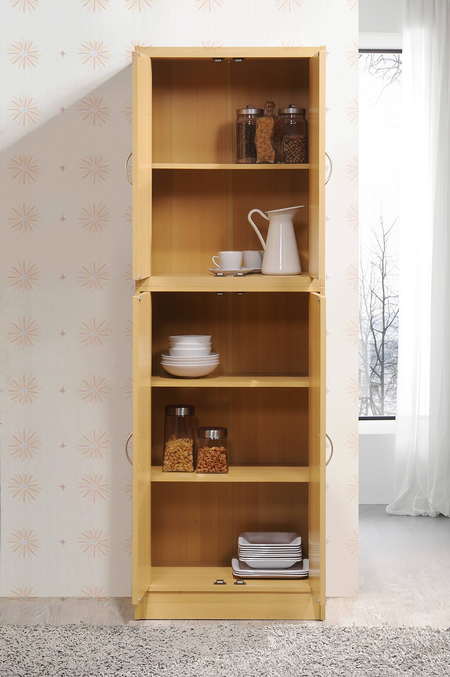 4-Door Kitchen Pantry with 4-Shelves, Chocolate-Grey