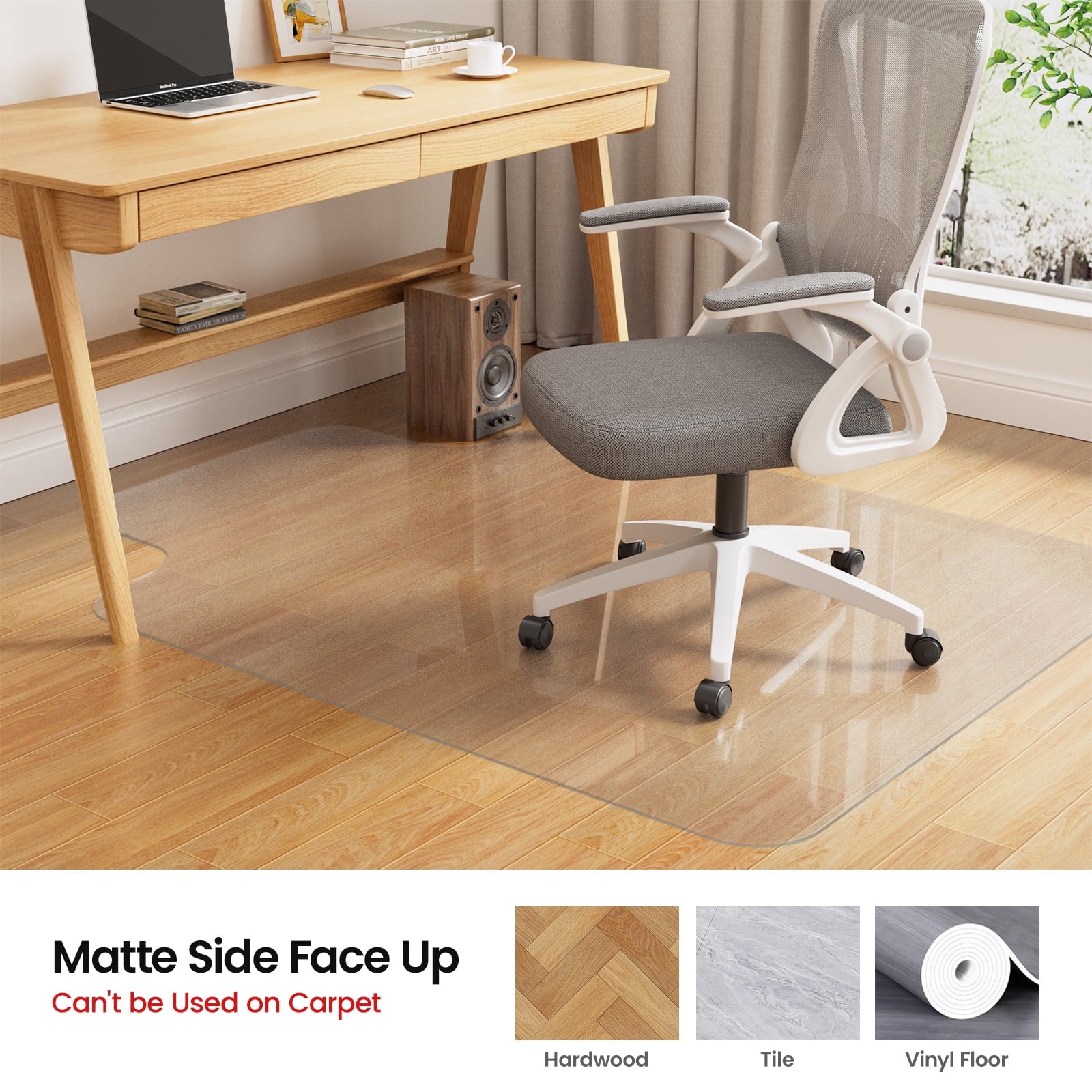 Chair Mat for Hardwood Floor,  48"×36" PVC Computer Chair Mat, Office Floor Protector for Rolling Chair, Clear