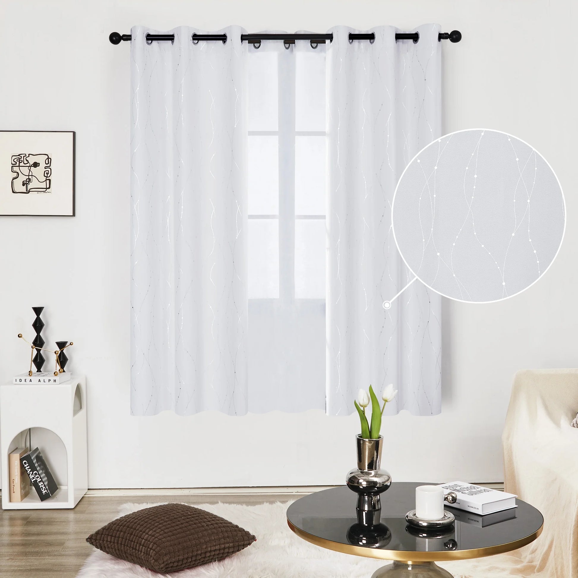 Silver Printed Blackout Curtains - 2 Panels, Wave Dots Pattern, Grommet Top, 52"X95", Thermal Insulated Drapes for Bedroom & Living Room, Gray