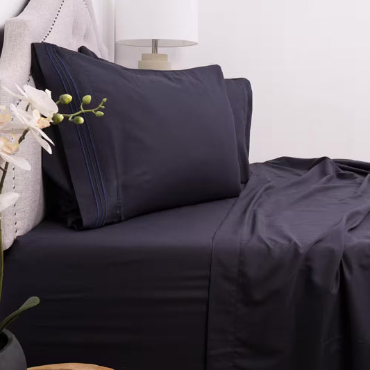 1800-Series 4-Piece Navy Solid Color Microfiber Full Sheet Set