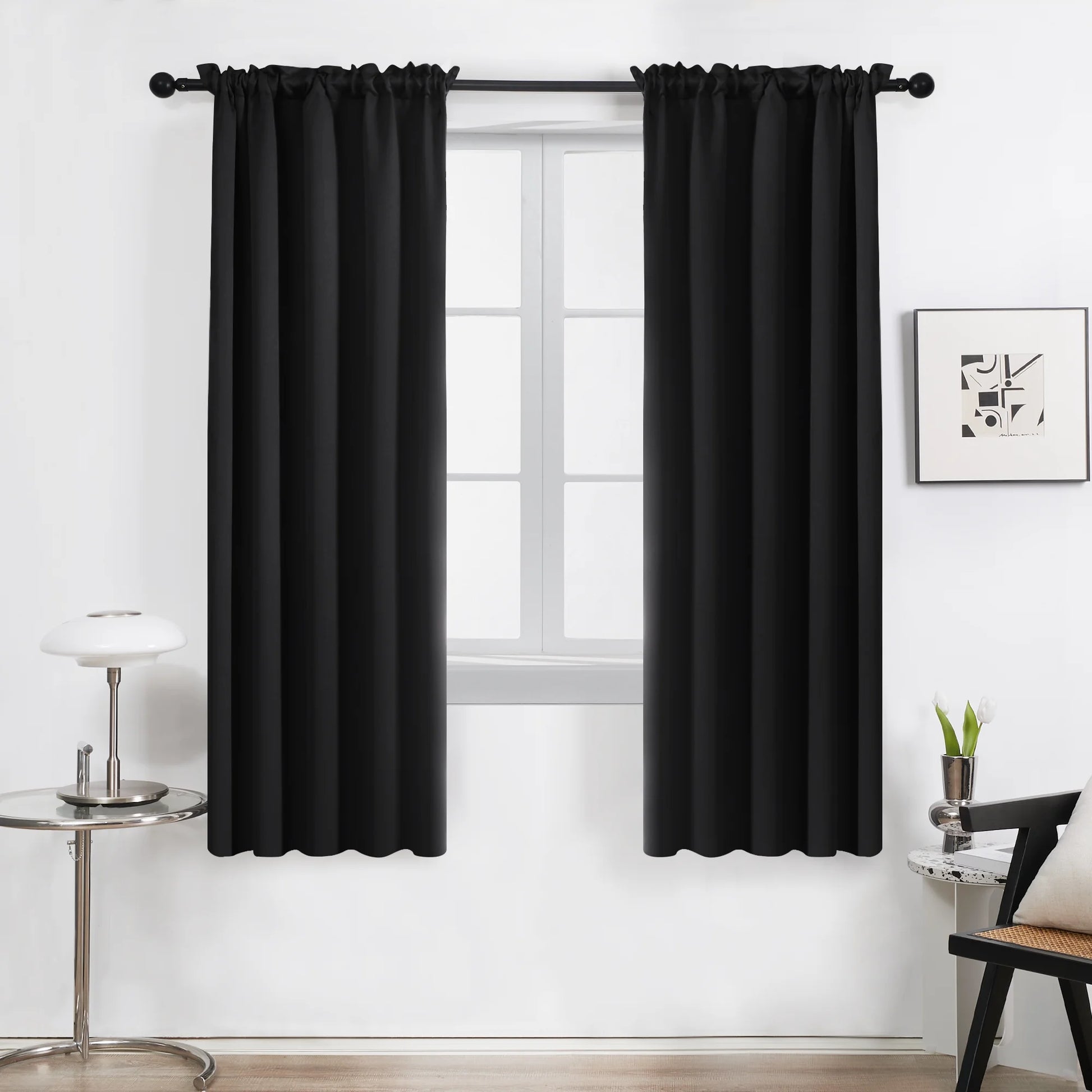 Blackout Curtains Rod Pocket Solid Thermal Insulated Curtains & Drapes for Bedroom 2 Panels, 42 X 63 Inch , Black