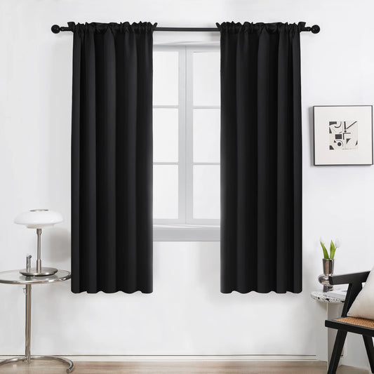 Blackout Curtains Rod Pocket Solid Thermal Insulated Curtains & Drapes for Bedroom 2 Panels, 42 X 63 Inch , Black