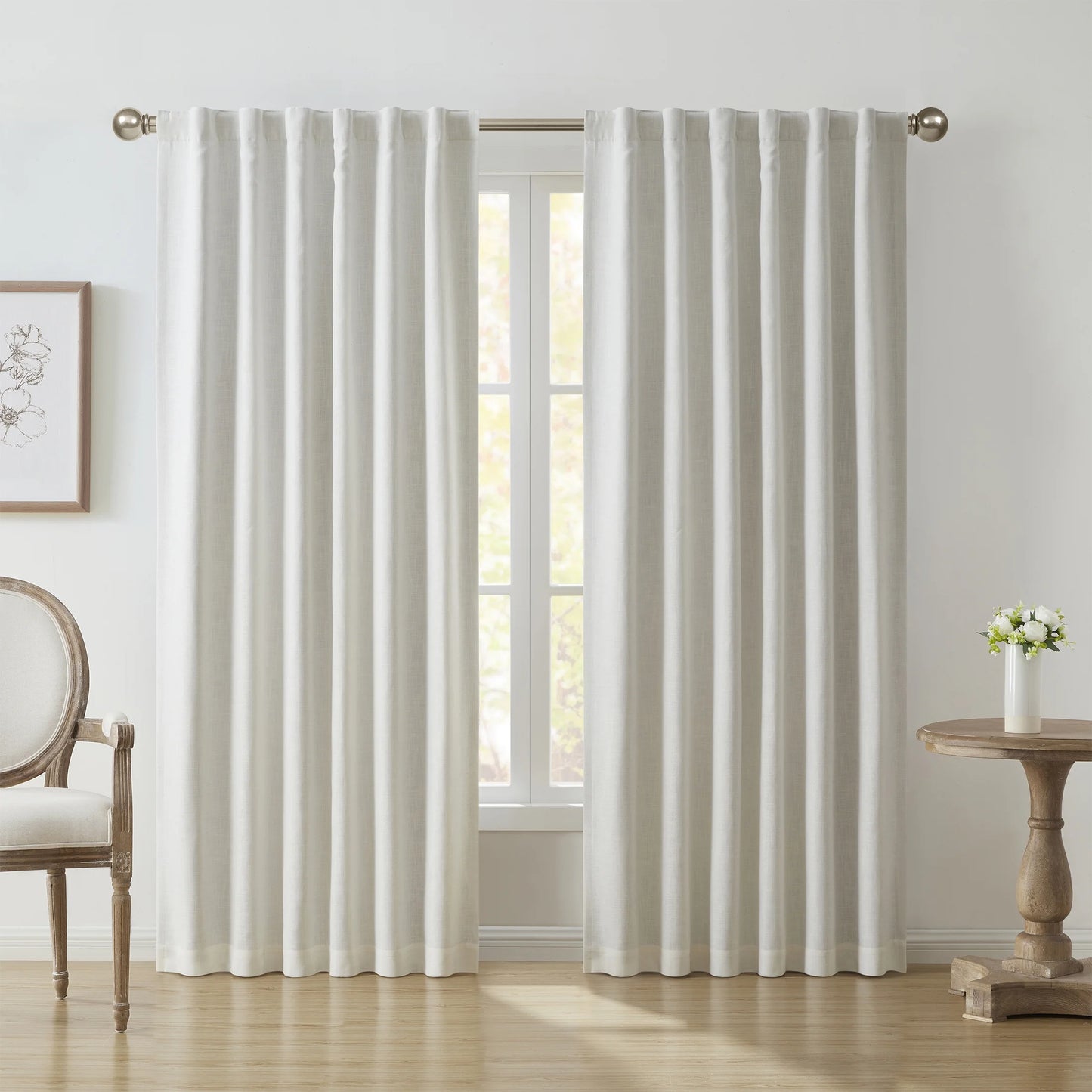Solid Ivory Rod Pocket Back Tab Blackout Curtain Panel, 52" X 96"