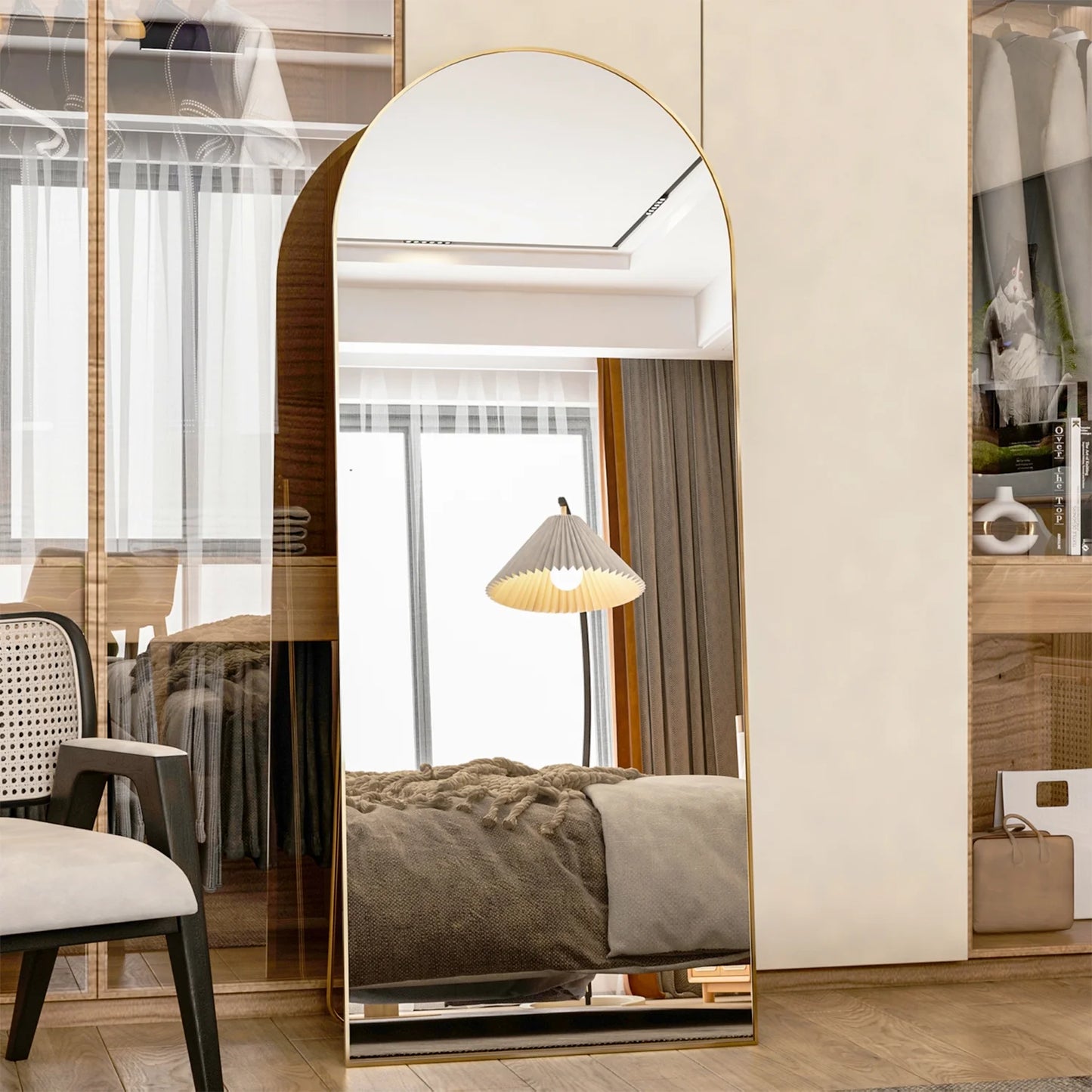 Full Length Mirror Arched Mirror, Floor Mirror with Stand, Full Body Mirror 64"X21" Gold Arch Standing Mirror Large Bedroom Mirror Standing