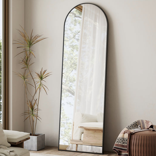 58"X18" Full Length Arch Top Mirror with Metal Frame Stand Wall Mounted, Black
