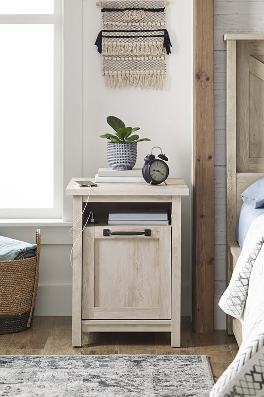 Modern Farmhouse USB Nightstand, Rustic White Finish