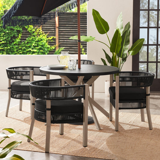 Tarren 5 Piece Outdoor Dining Set, Black
