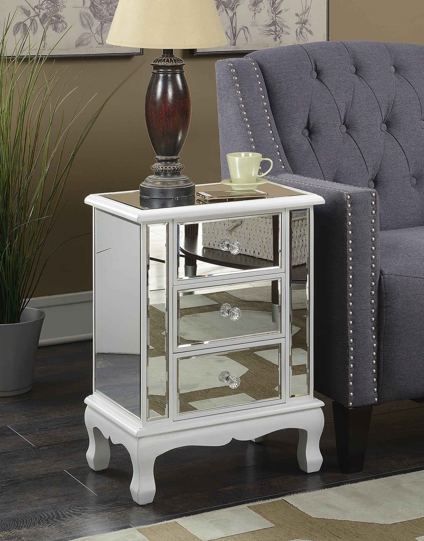 Gold Coast Vineyard 3-Drawer Mirrored End Table