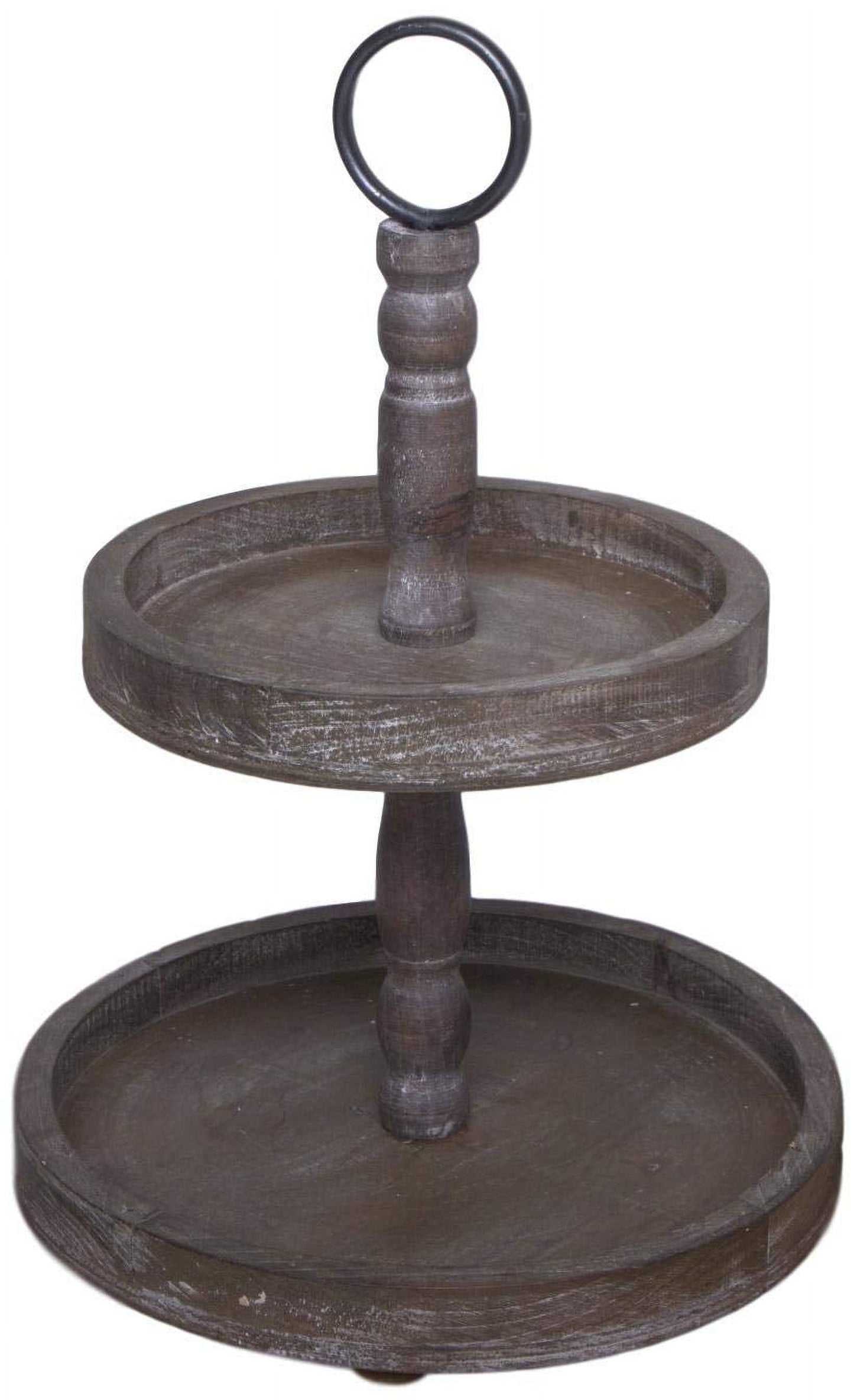 Hallocs 2 Tiered Wood Tray - Rustic Farmhouse Serving Stand for Food and Parties - Galvanized Kitchen Table Decor - Fall Tiered Tray Display (Brown)