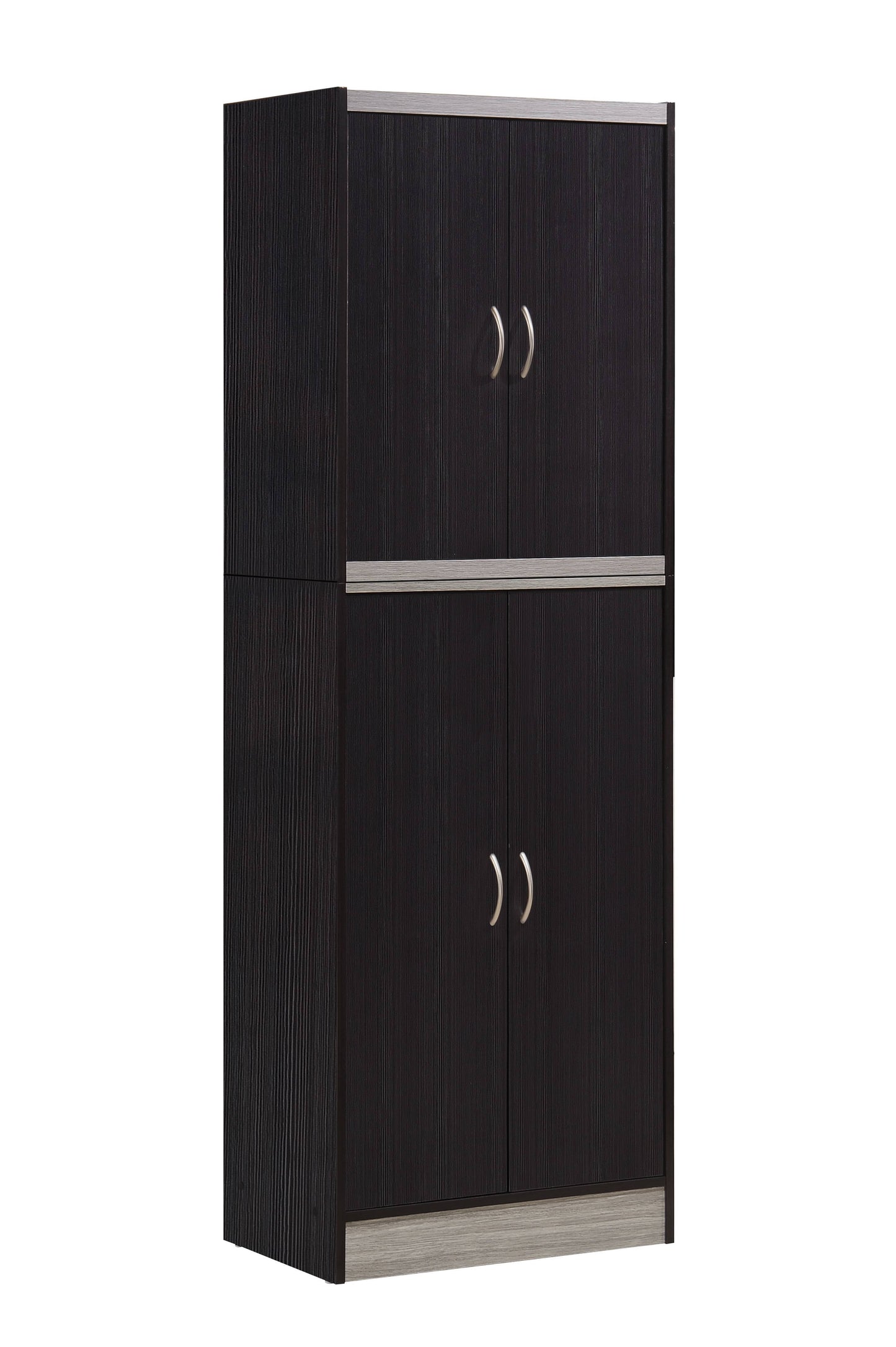 4-Door Kitchen Pantry with 4-Shelves, Chocolate-Grey