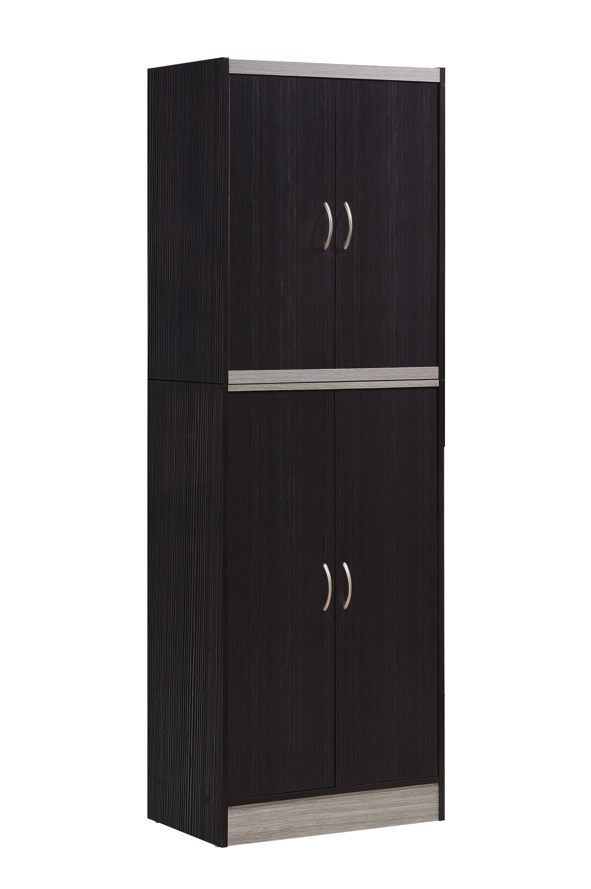 4-Door Kitchen Pantry with 4-Shelves, Chocolate-Grey