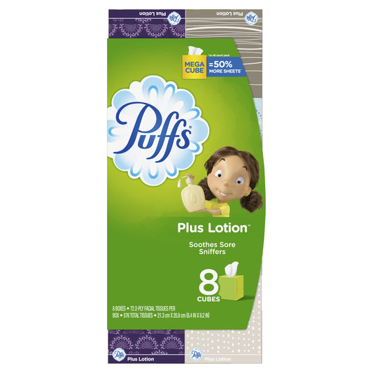 Lotion Facial Tissue, 8 Mega Cubes, 72 Facial Tissues per Cube