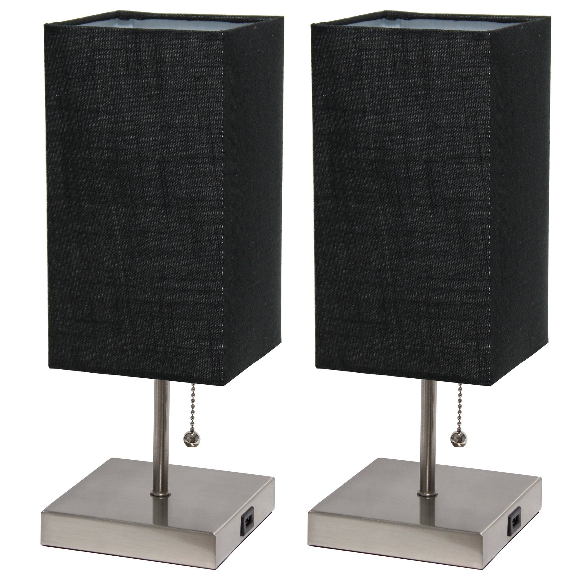 14.25" Petite Brushed Nickel Stick Lamp 2 Pack Set with USB Charging Port, Gray Shade