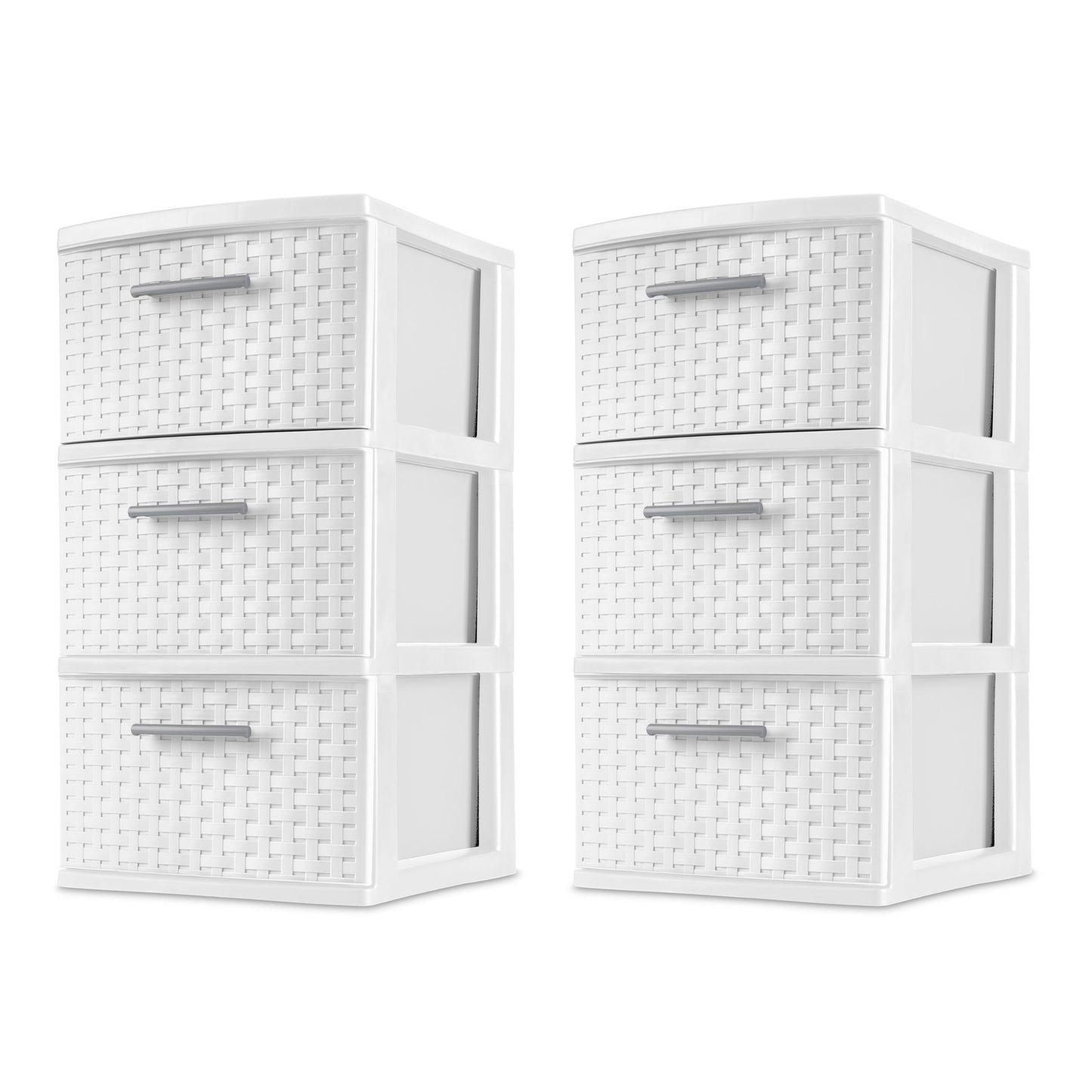 3 Drawer Tower, Slim Plastic Weave 3 Drawer Tower with Pull Handles, Brown