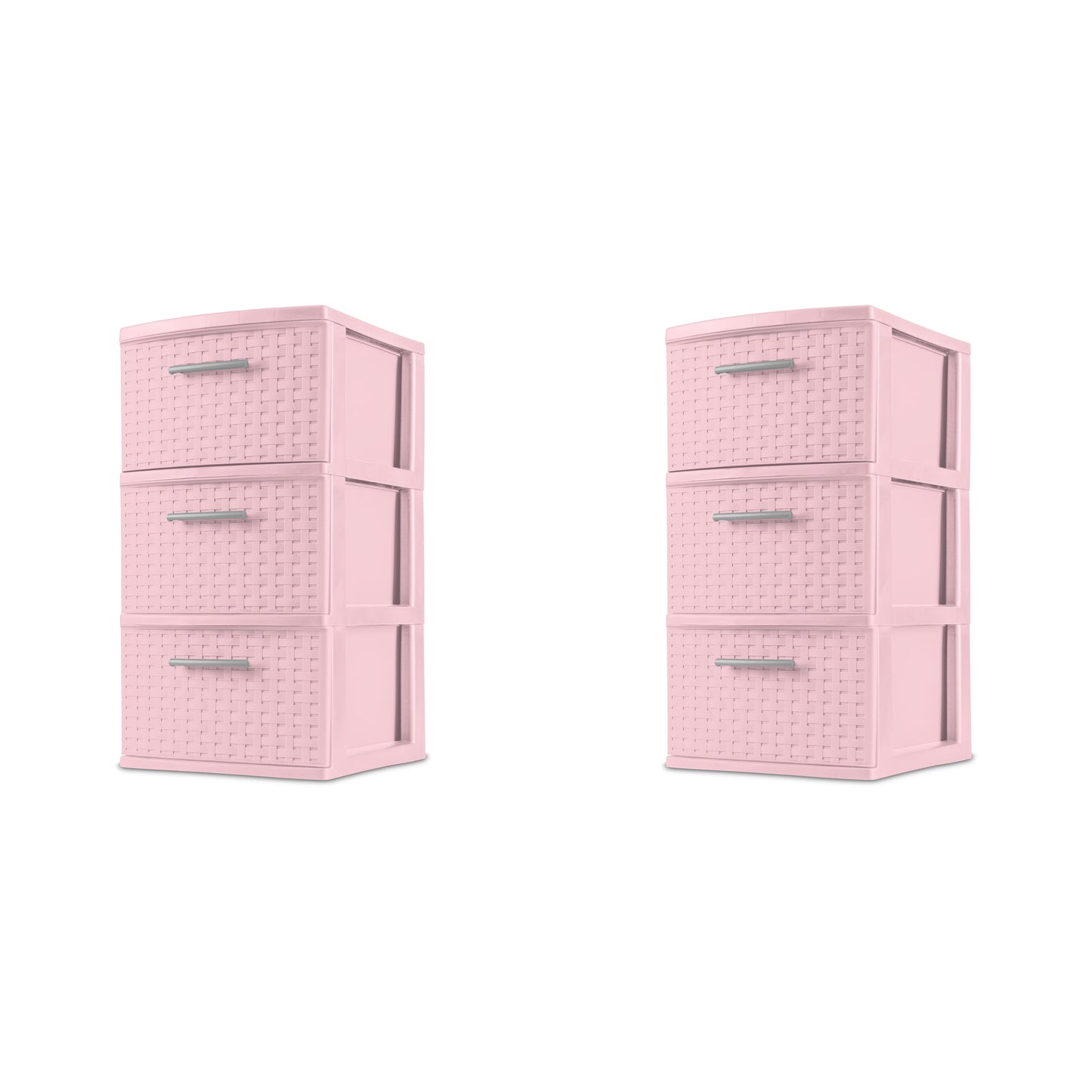 3 Drawer Tower, Slim Plastic Weave 3 Drawer Tower with Pull Handles, Brown