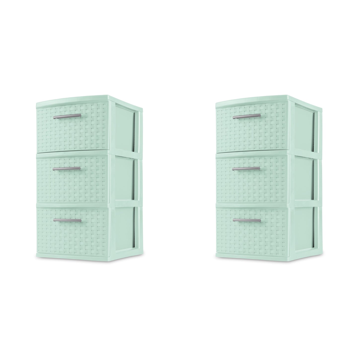 3 Drawer Tower, Slim Plastic Weave 3 Drawer Tower with Pull Handles, Brown