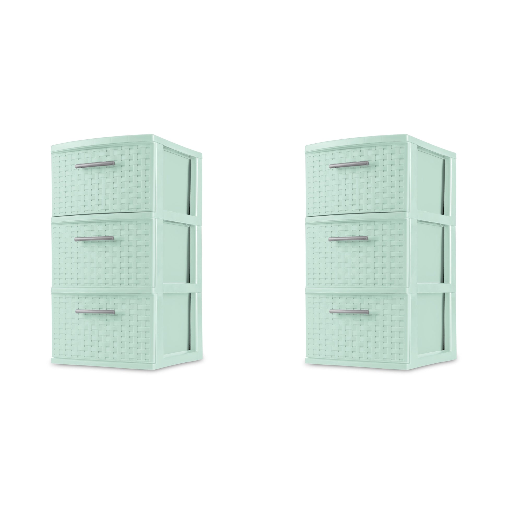 3 Drawer Tower, Slim Plastic Weave 3 Drawer Tower with Pull Handles, Brown