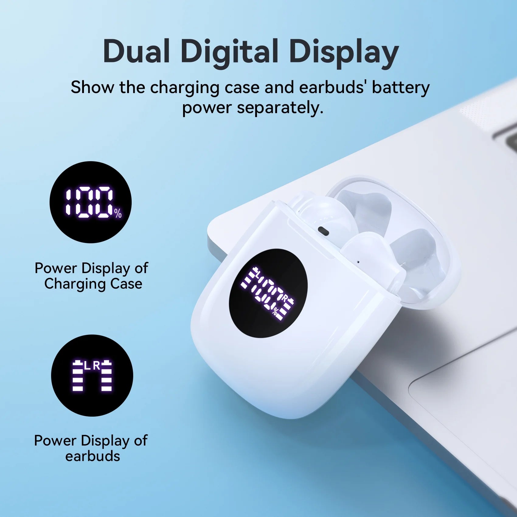 Bluetooth Headphones V5.3 Wireless Earbuds 50Hrs Battery Life with Charging Case & LED Power Display Deep Bass IPX7 Waterproof Earphones Microphone Stereo Headset for TV Smart Phone Laptop