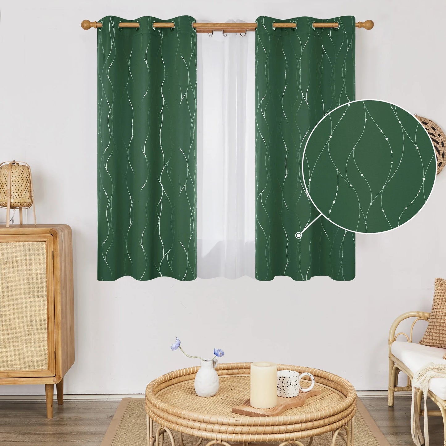 Silver Printed Blackout Curtains - 2 Panels, Wave Dots Pattern, Grommet Top, 52"X95", Thermal Insulated Drapes for Bedroom & Living Room, Gray