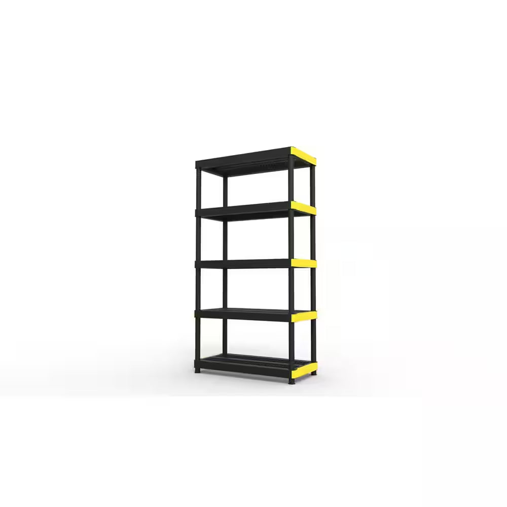 5-Tier Easy Assembly Multi-Purpose Plastic Garage Storage Shelving Unit in Black (36 In. W X 74 In. H X 18 In. D)