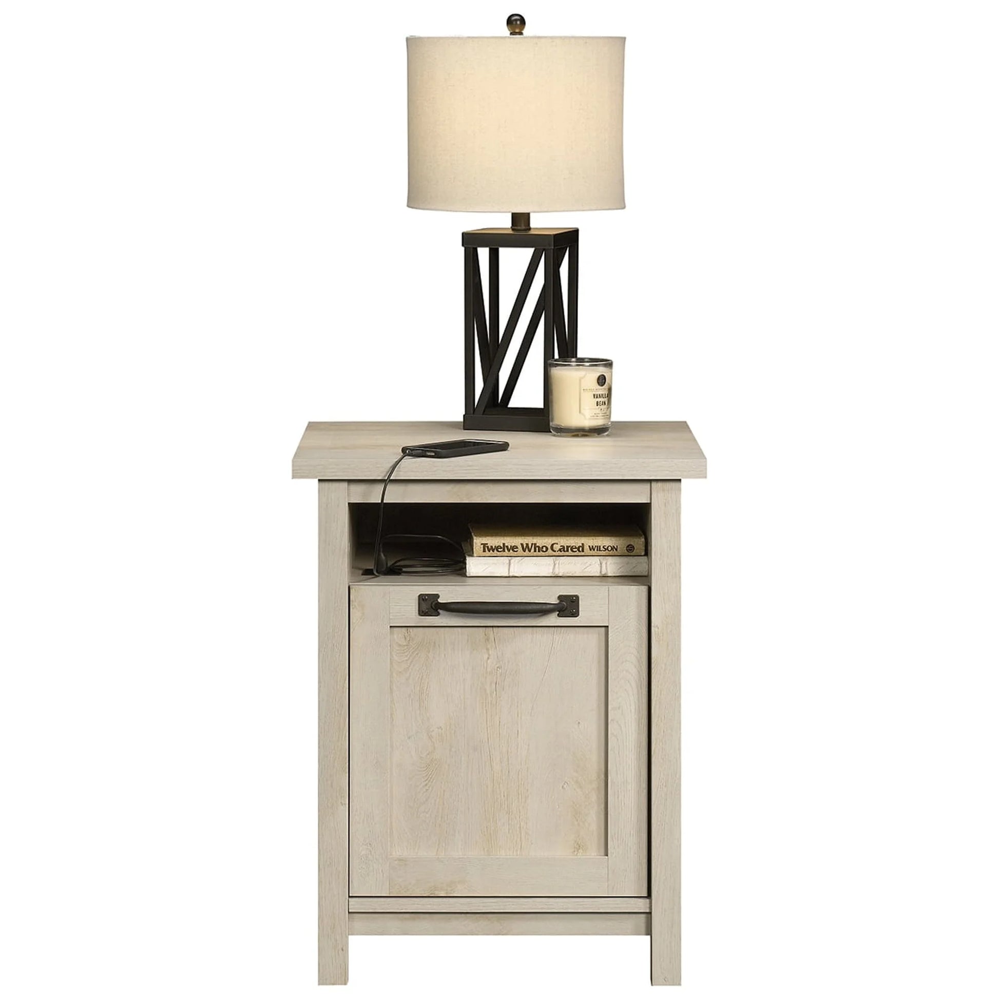 Modern Farmhouse USB Nightstand, Rustic White Finish